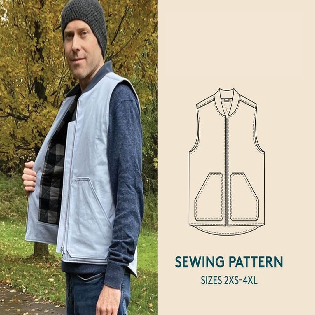 Vest PDF sewing pattern and video tutorial, men's Sizes 2XS Inspire