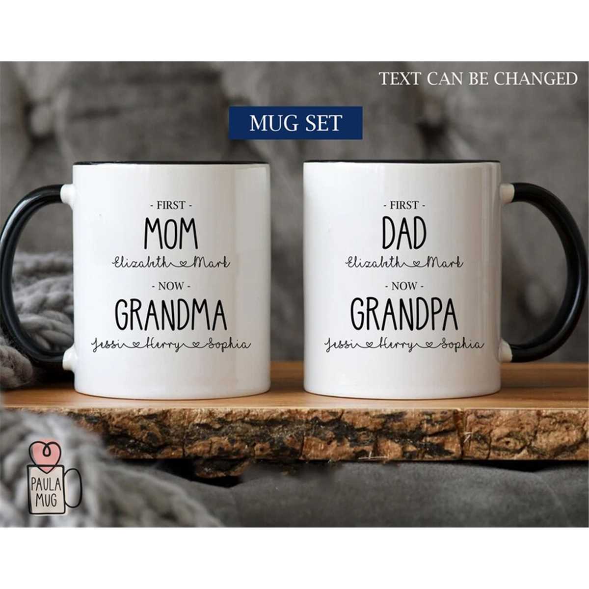 Custom Grandma Grandpa Mug Set, Mom to Grandma, Dad to Grand Inspire