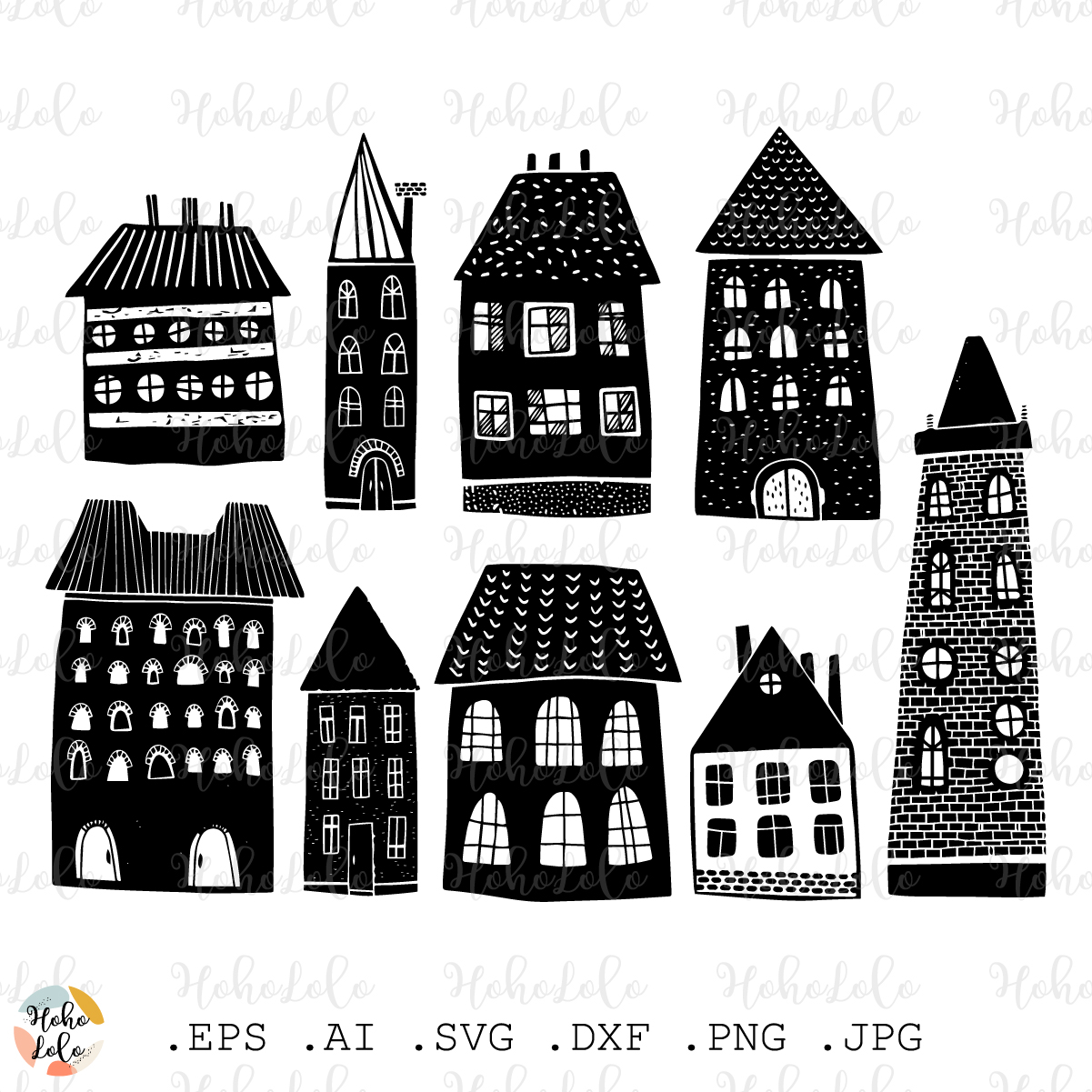 Houses Svg, Houses Cricut, Stencil Template Dxf, Cricut Svg, - Inspire