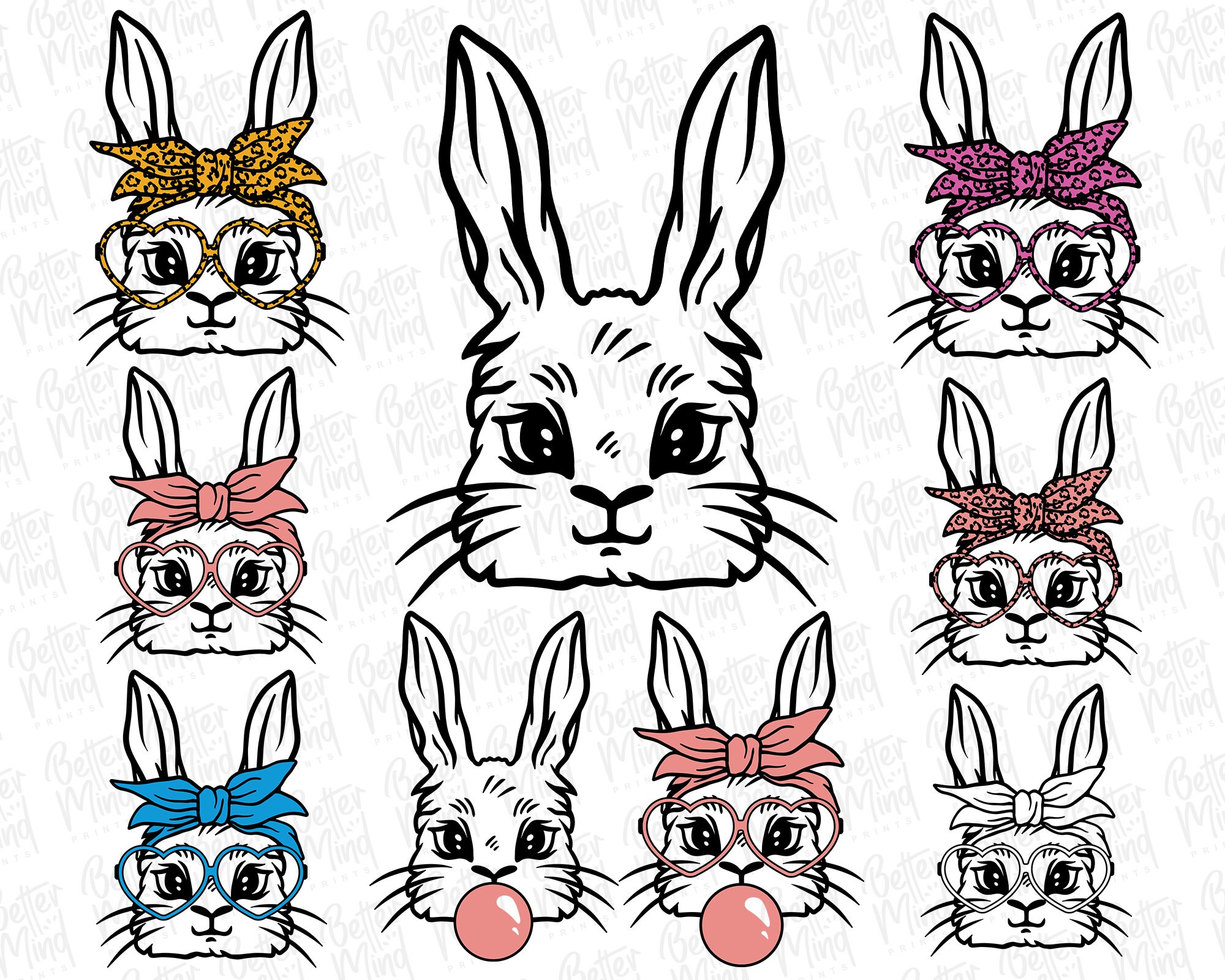 Cute bunny with glasses SVG PNG PDF, Bunny bandana svg, Hear | Inspire ...