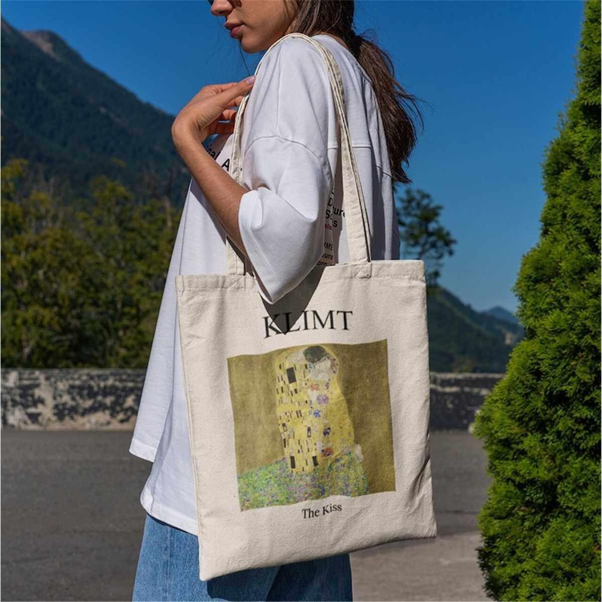 Klimt Portrait Art Tote Bag - 16x16 Inch Lightweight Canvas Bag With Art Design