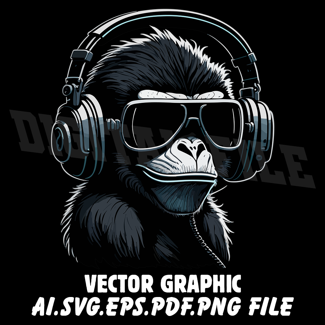 Monkey in Headphones Vector Digital file Ai,PDF,PDF,SVG,PNG | Inspire ...