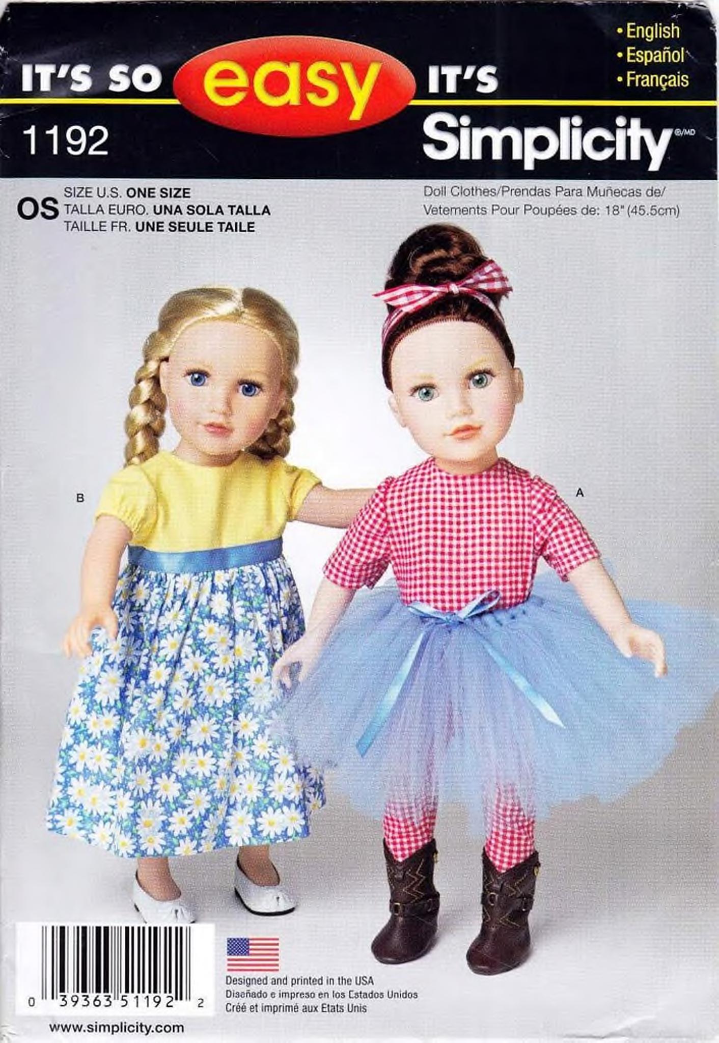 Simplicity 1192 - 18 inch (45.5 cm) doll clothes sewing patt | Inspire ...