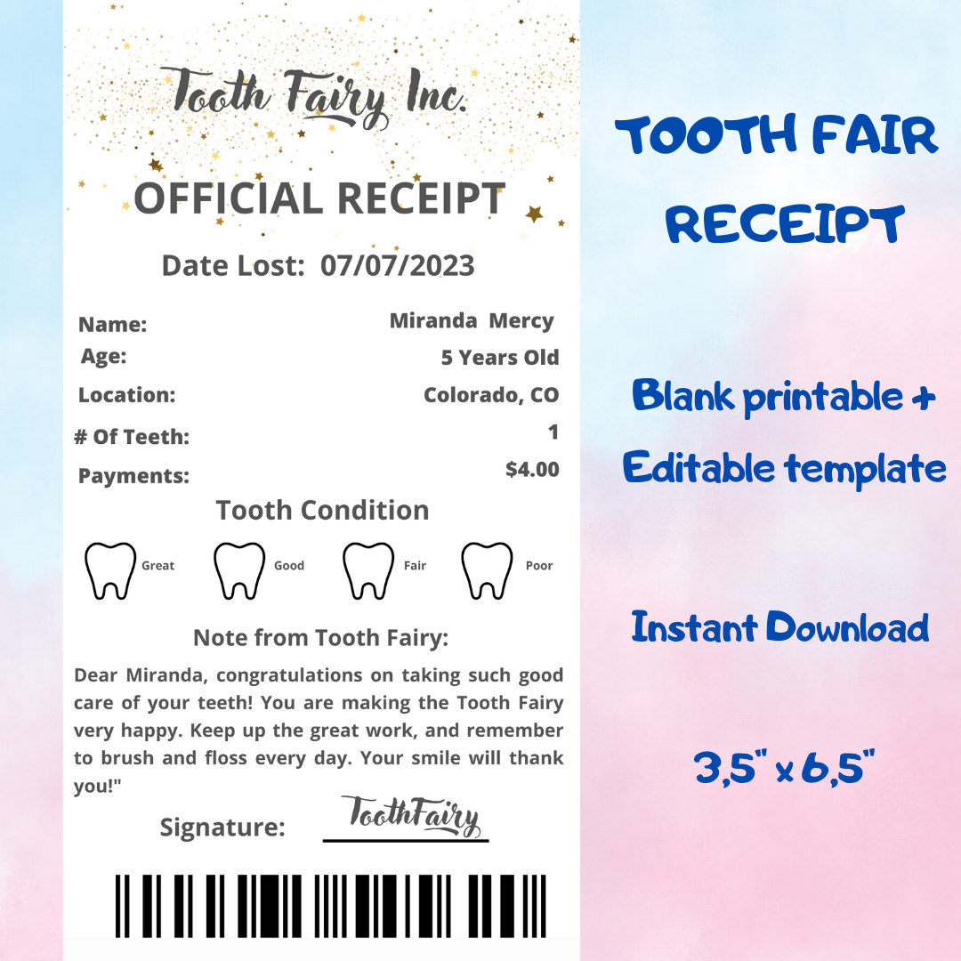 editable-tooth-fairy-receipt-printable-certificate-tooth-rec-inspire-uplift for Free Printable First Dental Visit Certificate Editable Tooth Fairy Receipt Printable Certificate Tooth Rec | Inspire Uplift for Free Printable First Dental Visit Certificate