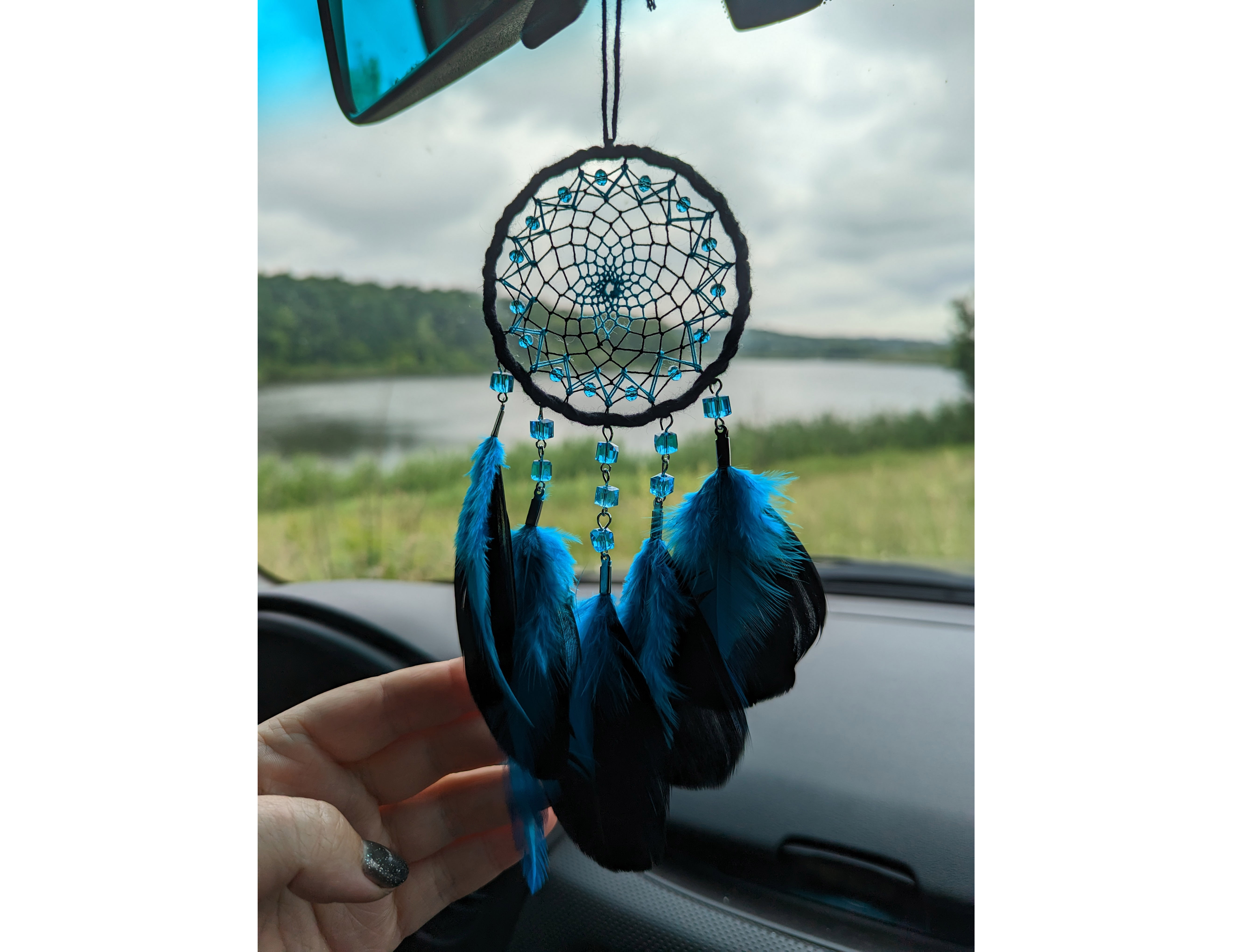 Handmade Feather Turquoise Blue and Black Dream Catcher for | Inspire ...
