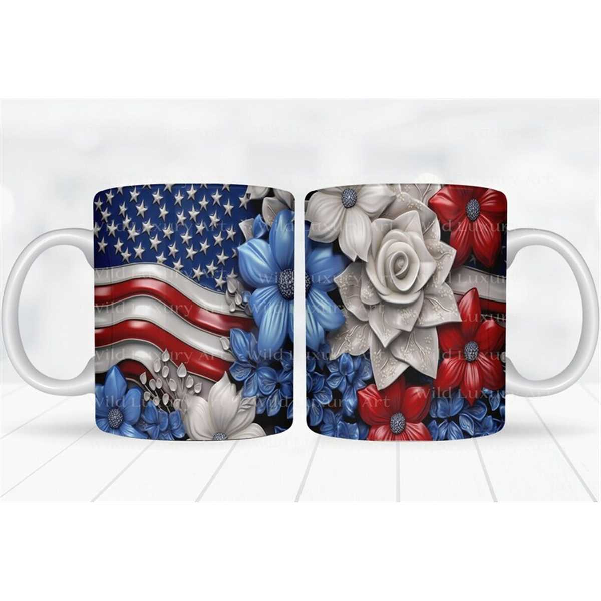 3D Mug Wrap, Floral Flag Patriotic 3D Sublimate Inspire Uplift