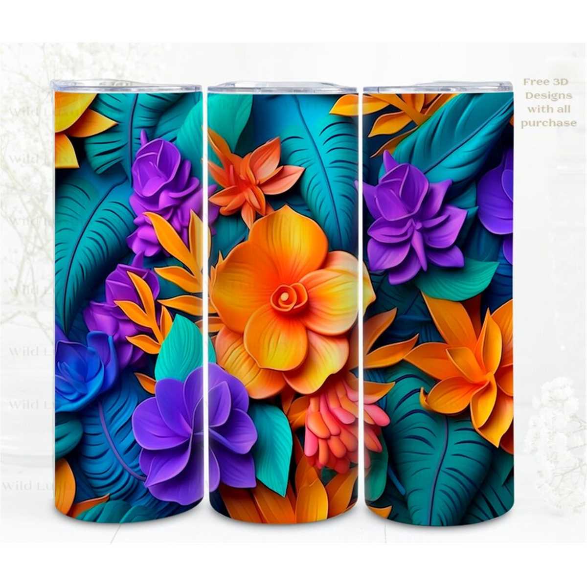 3 Rd Designs 3D Sublimation Tumbler Wrap, Tropical Florals 3D Designs, 30 - Inspire ...