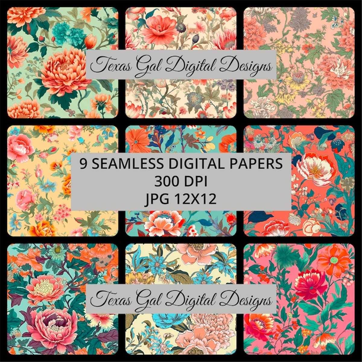 Floral Wallpaper Digital Paper, 9 Seamless Floral Patterns D | Inspire ...
