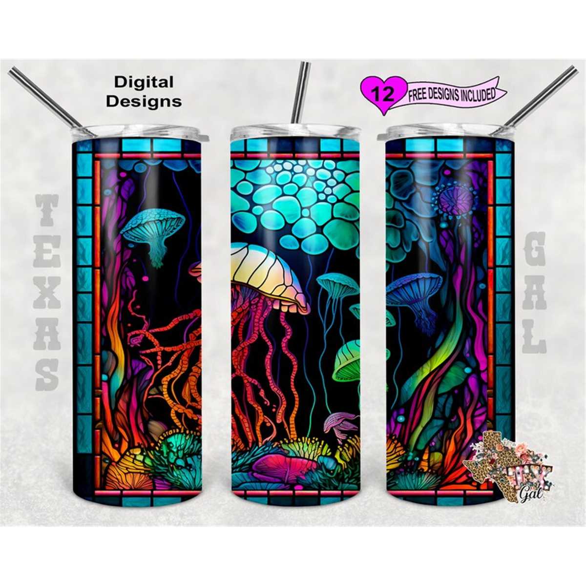 Stain Glass Tumbler Wrap, Jellyfish Stain Glass, Under The S Inspire