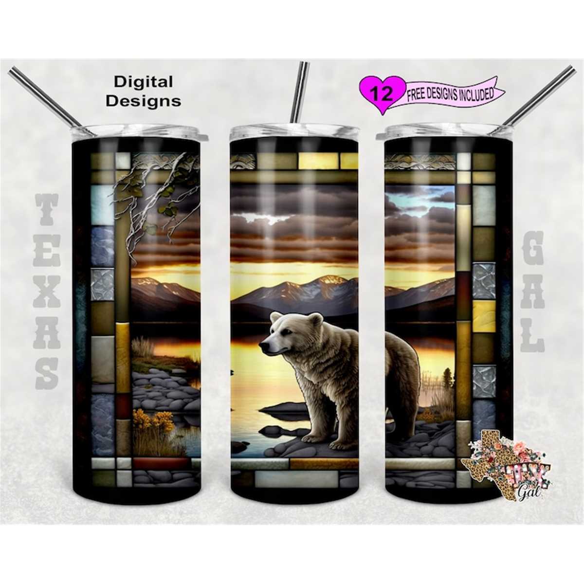 Stain Glass Tumbler Wrap, Bear Tumbler PNG, 20 Oz Skinny Tum - Inspire ...