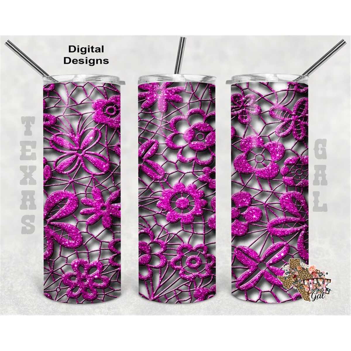 20 oz Skinny Tumbler Lace Pink Glitter Sublimation Design PN | Inspire ...