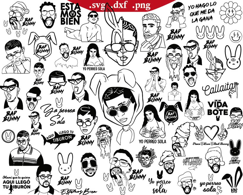 Bad Bunny outline svg bundle, Bad Bunny for cricut, png file | Inspire ...