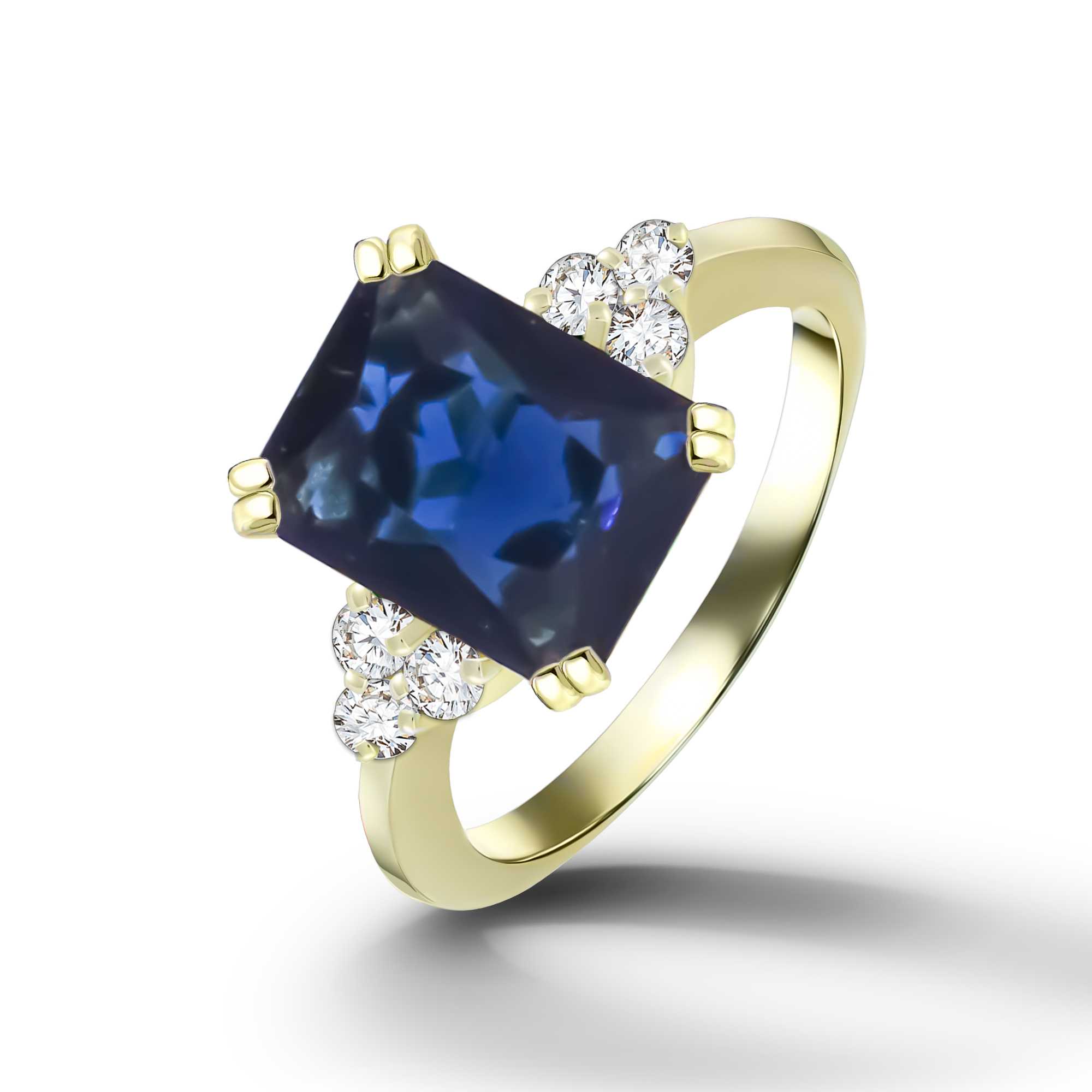 10k Yellow Gold May Birthstone Ring - 1 Ct Emerald Cut CZ Statement Ring, Size 8 - View #9
