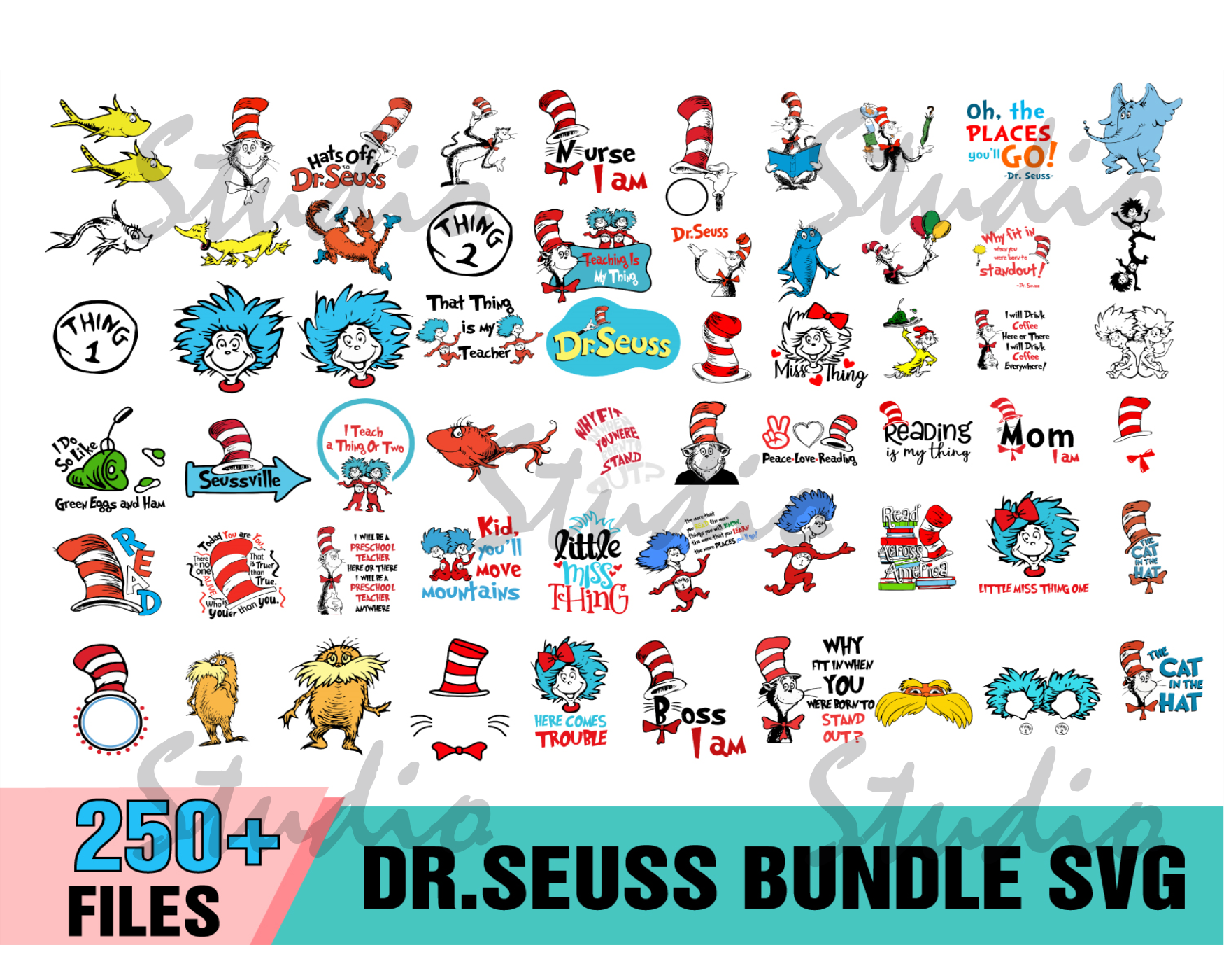 250 Dr Seuss Bundle SVG, Cat In The Hat SVG, Dr Seuss Hat SV | Inspire ...