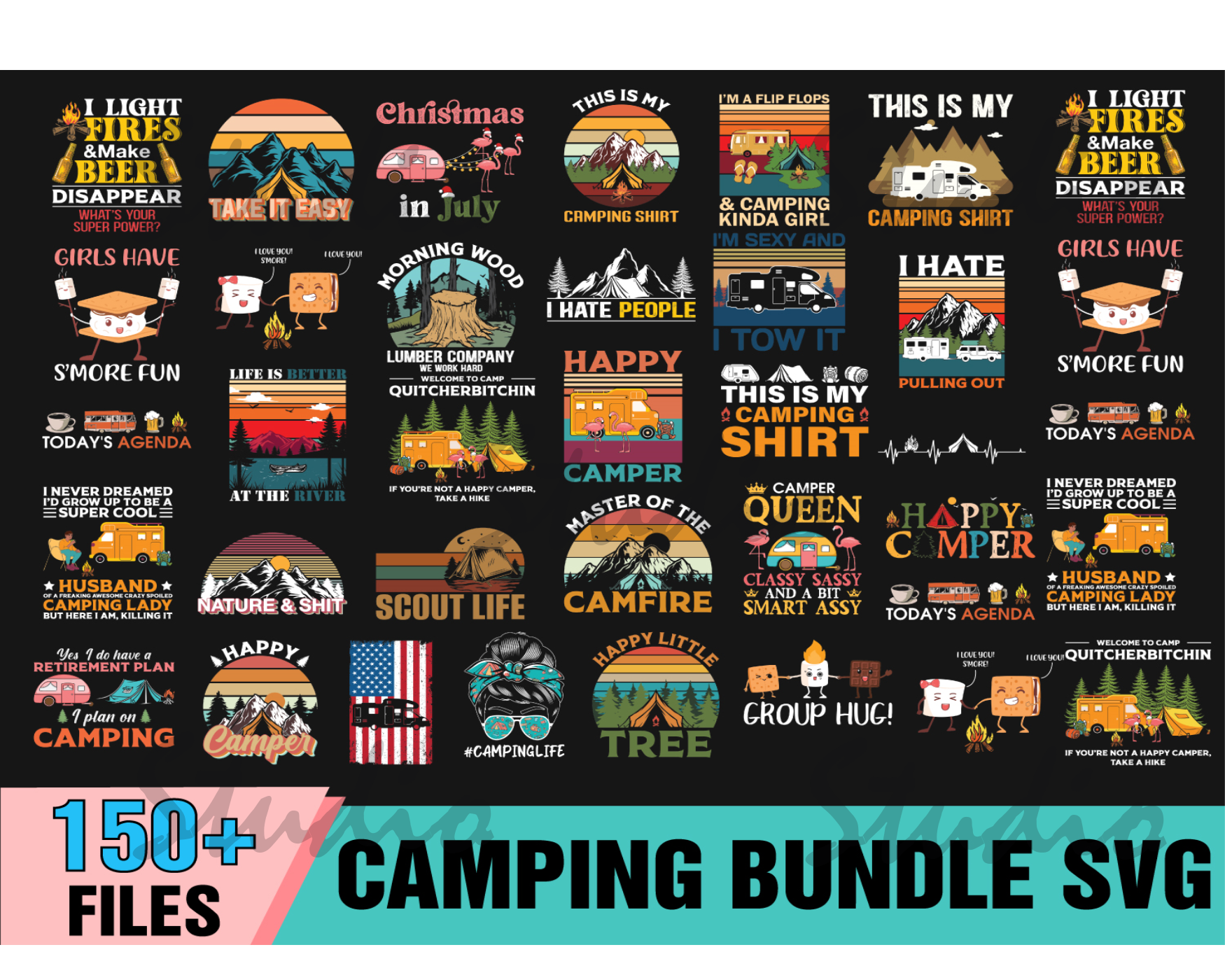 150 Camping Bundle SVG, Camp Life Svg, Campfire Svg, Vacatio Inspire