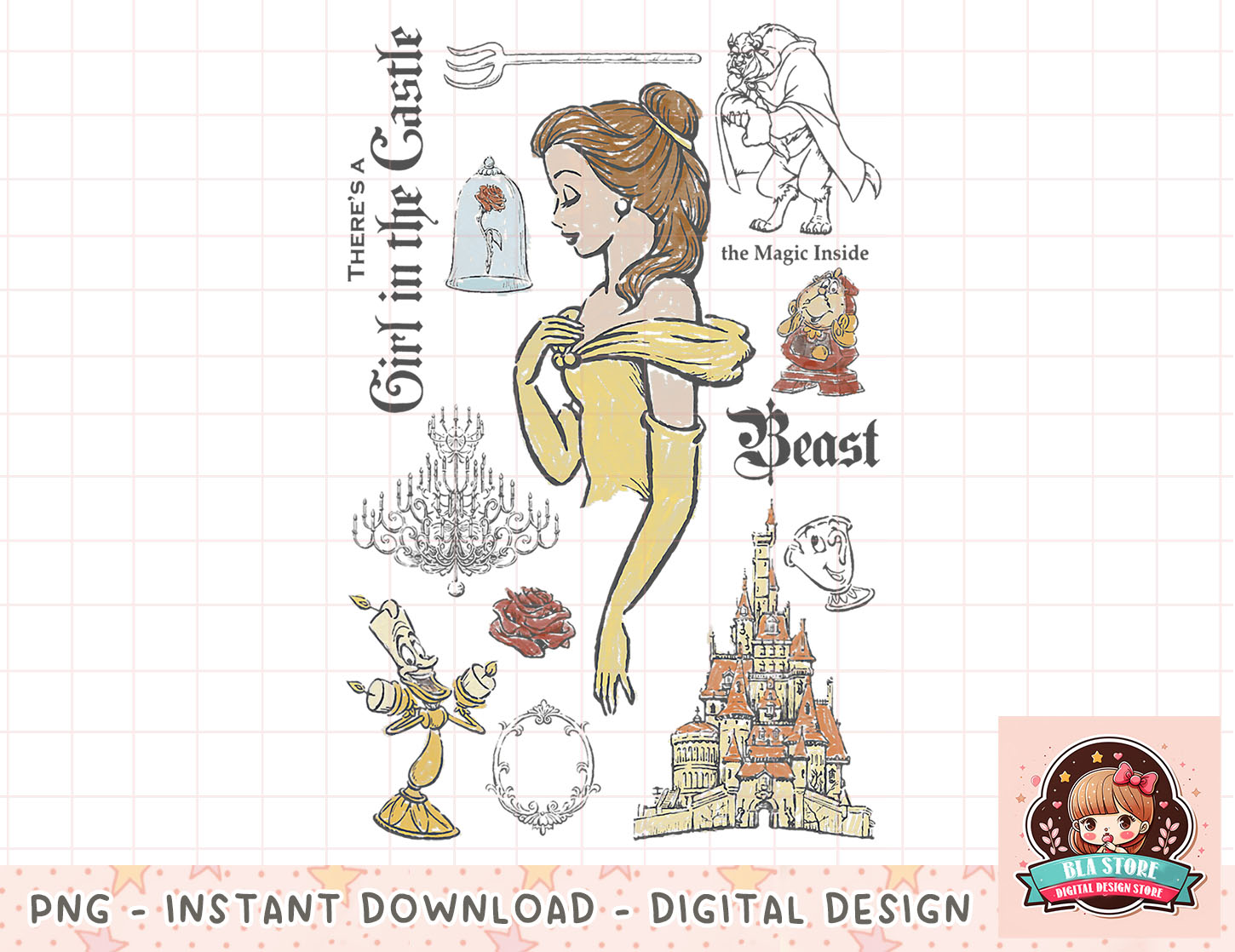 Disney Beauty And The Beast Characters Sketched png, instant | Inspire ...
