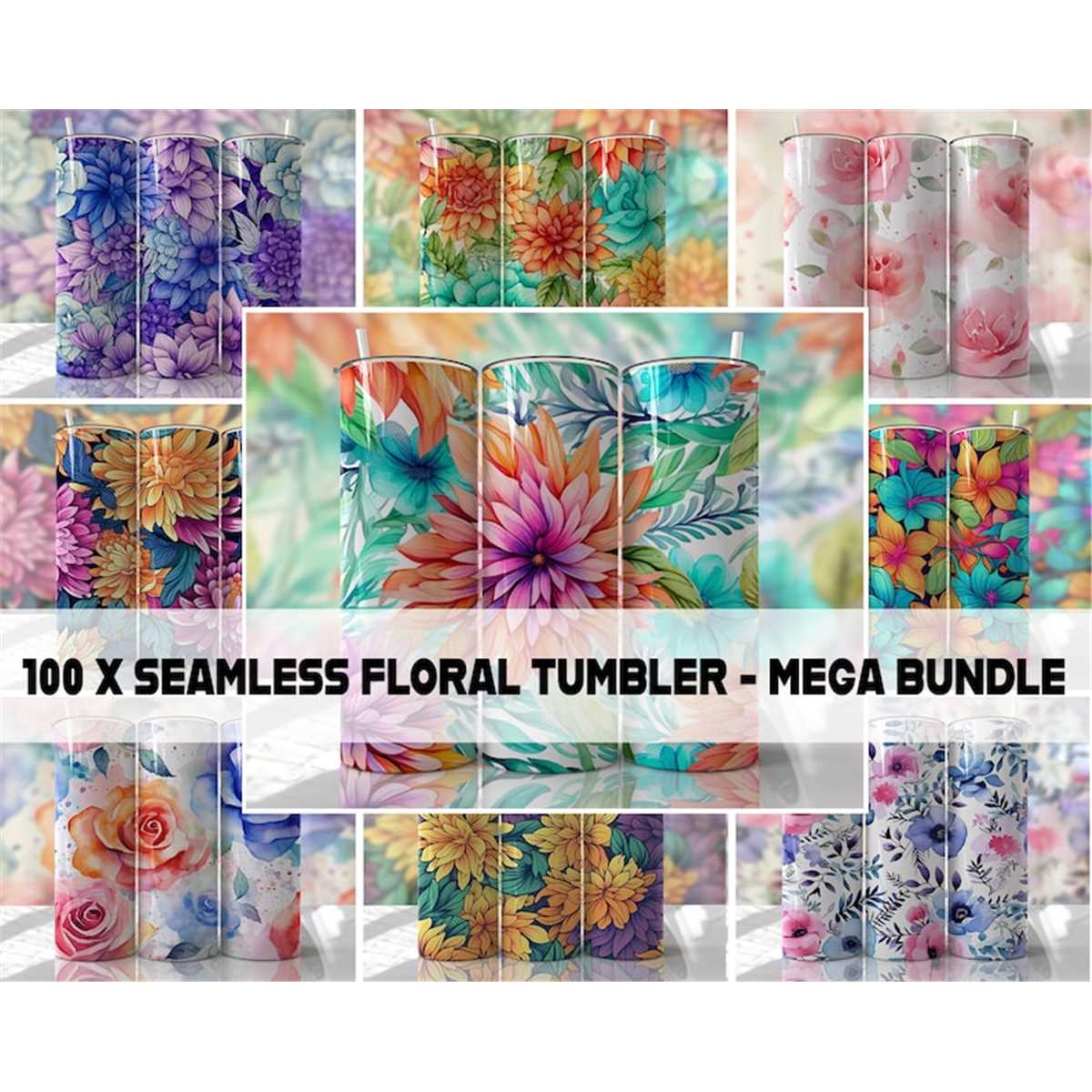 Watercolor Floral Tumbler Wrap Bundle PNG Seamless Tumbler D - Inspire ...