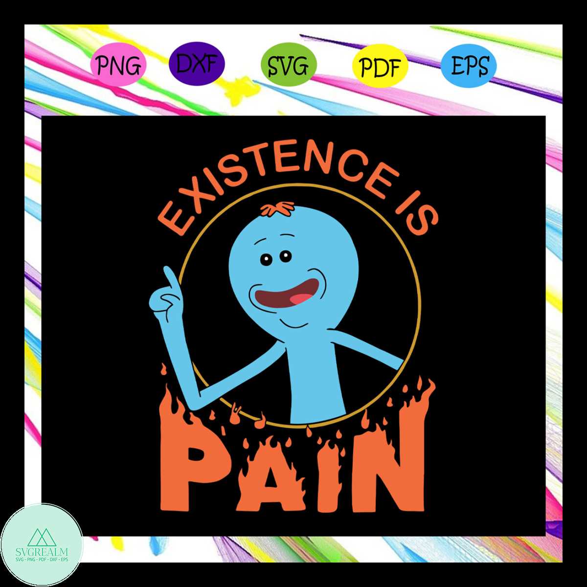 thumbnail image 2 of Rick And Morty 'Existence Is Pain' Mr Meeseeks Vinyl Decal Sticker – 3in X 3.5in 2 of 6