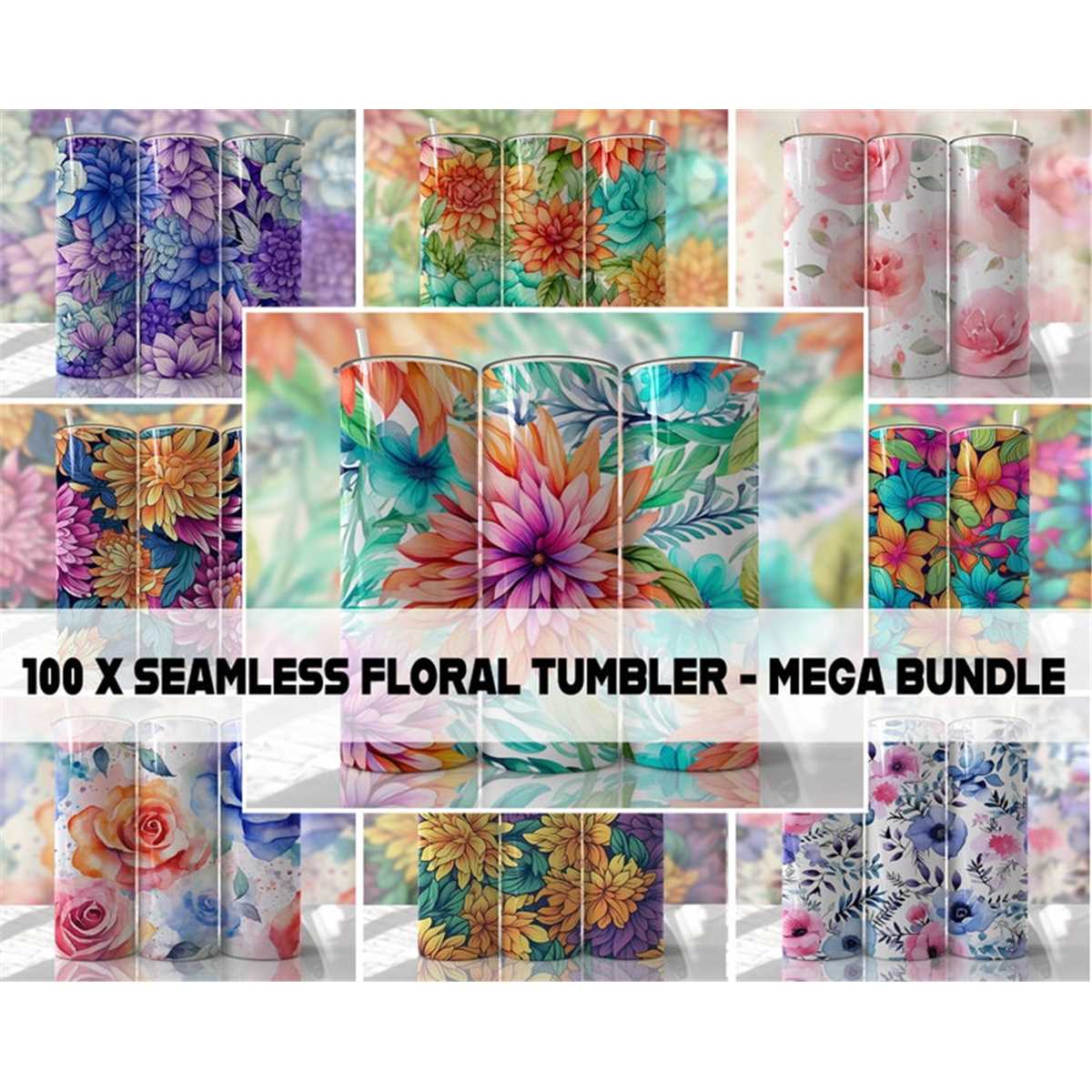 Watercolor Floral Tumbler Wrap Bundle PNG Seamless Tumbler D - Inspire ...