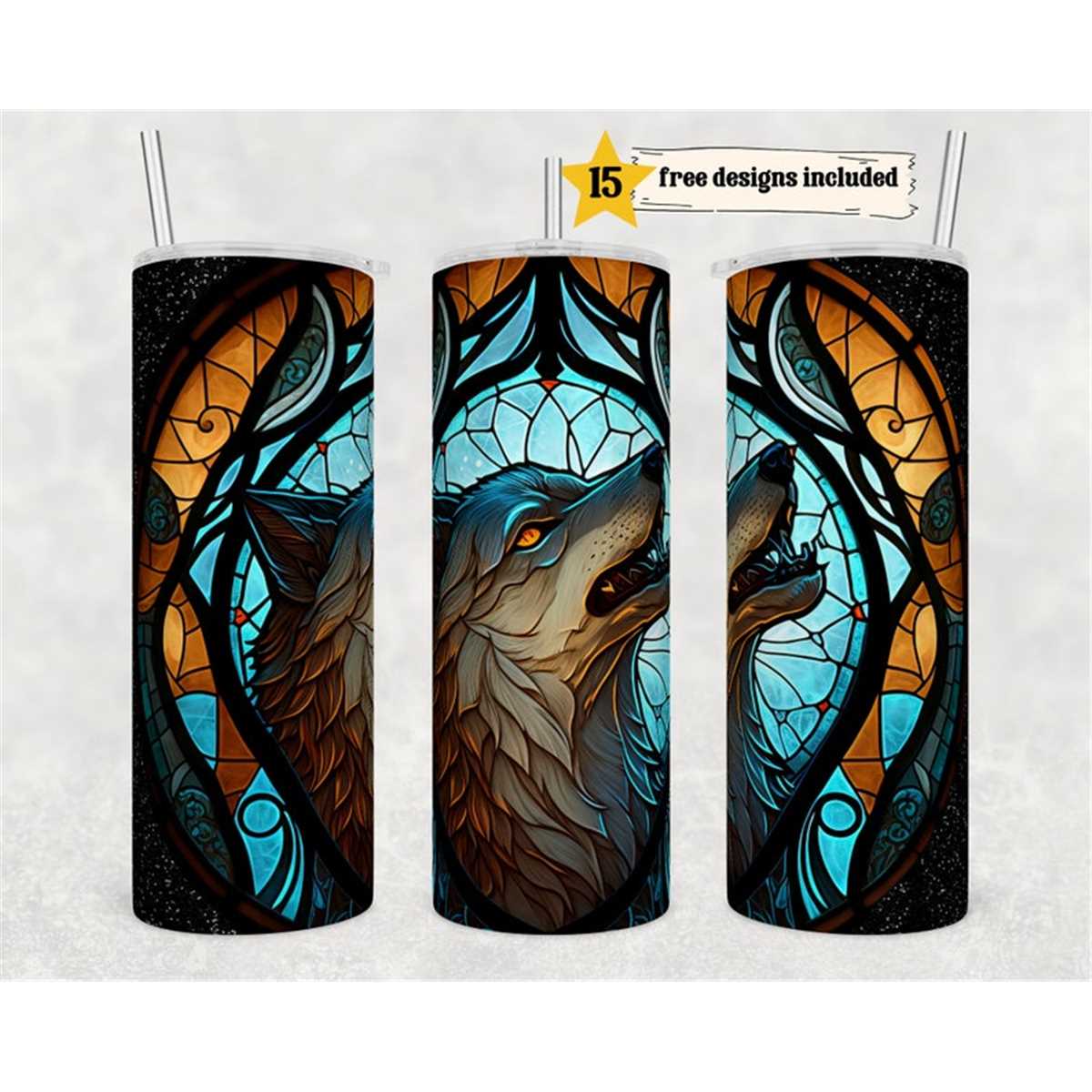 Stained Glass Wolf 20 oz Skinny Tumbler Sublimation Design D | Inspire ...