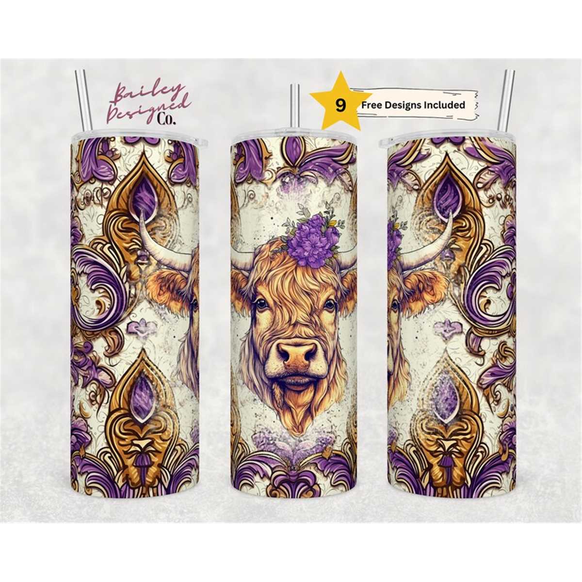 Highland Cow 20 oz Skinny Tumbler Sublimation Design Digital | Inspire ...