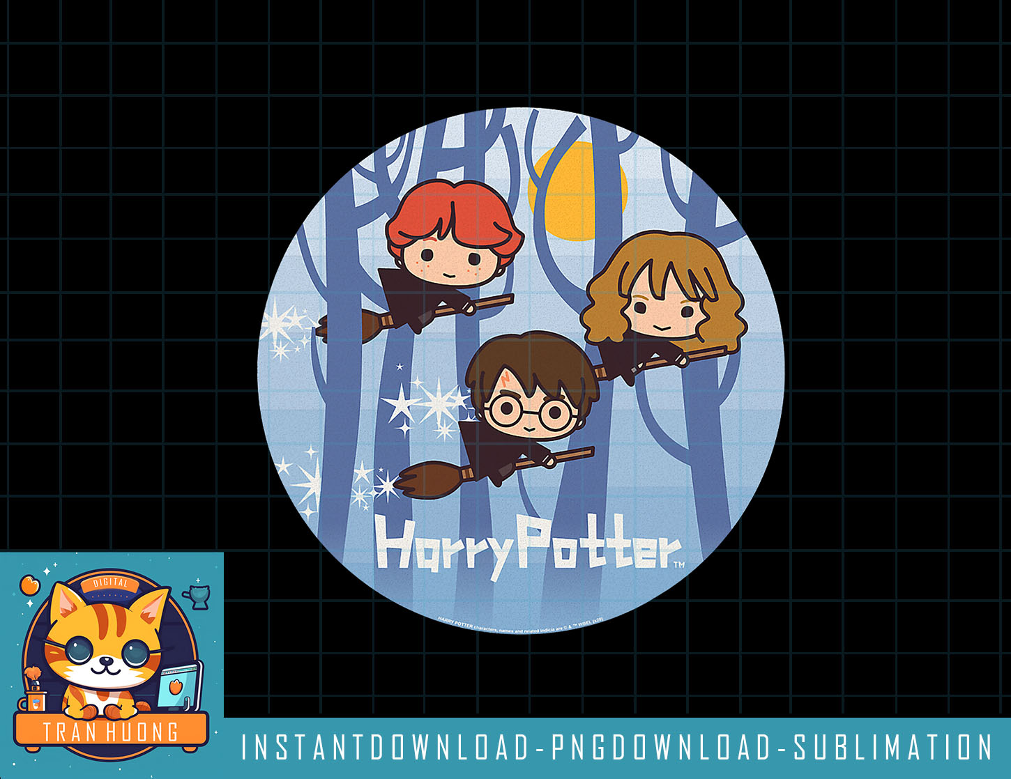 Harry Potter Chibi Trio Flying On Broomsticks png, sublimate Inspire