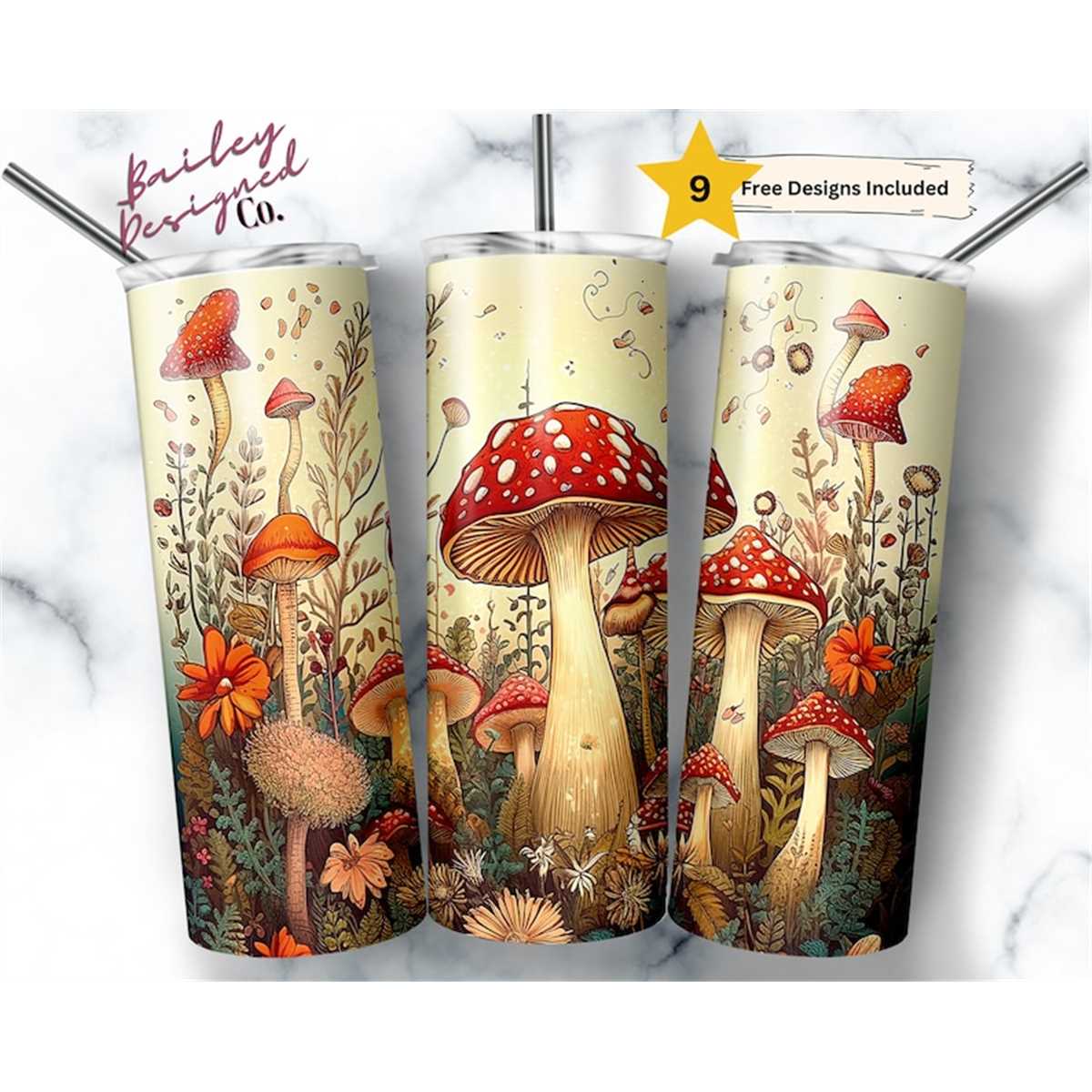 Mushrooms 20 oz Skinny Tumbler Sublimation Design Digital Do | Inspire ...