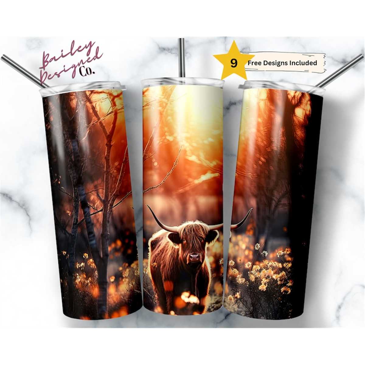 Highland Cow 20 oz Skinny Tumbler Sublimation Design Digital - Inspire ...