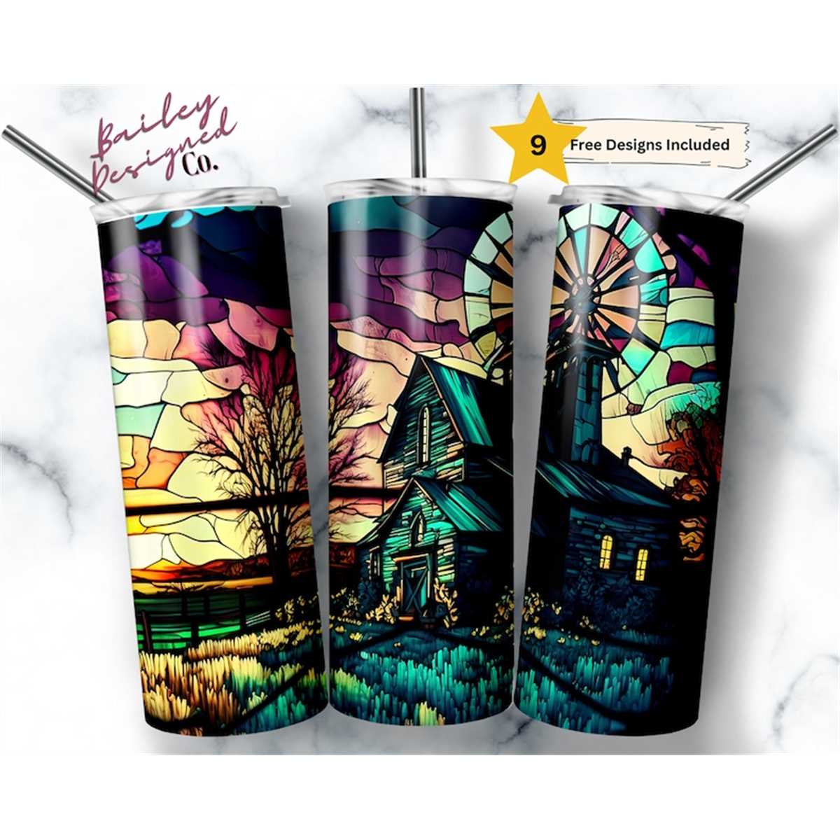 Stained Glass Barn 20 oz Skinny Tumbler Sublimation Design D | Inspire ...
