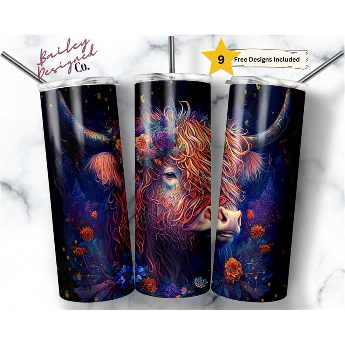 Magical Highland Cow 20 oz Skinny Tumbler Sublimation Design | Inspire ...