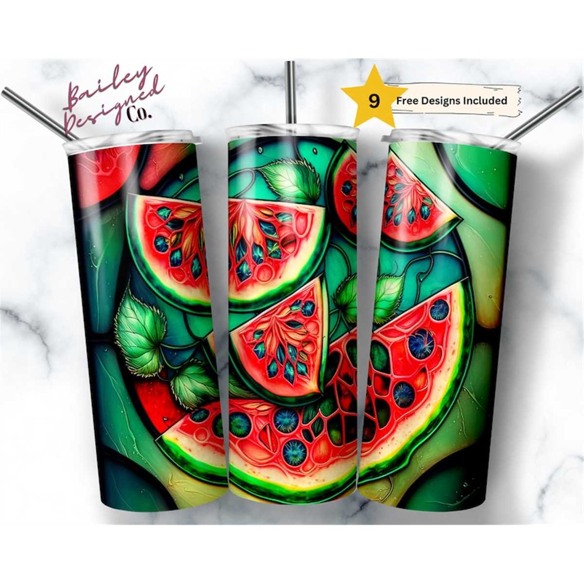 Stained Glass Watermelon 20 oz Skinny Tumbler Sublimation De Inspire