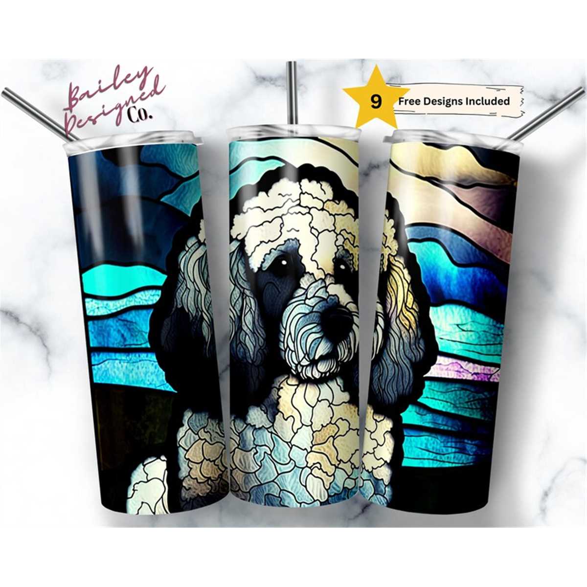 Stained Glass Black and White Poodle Dog 20 oz Skinny Tumble - Inspire ...