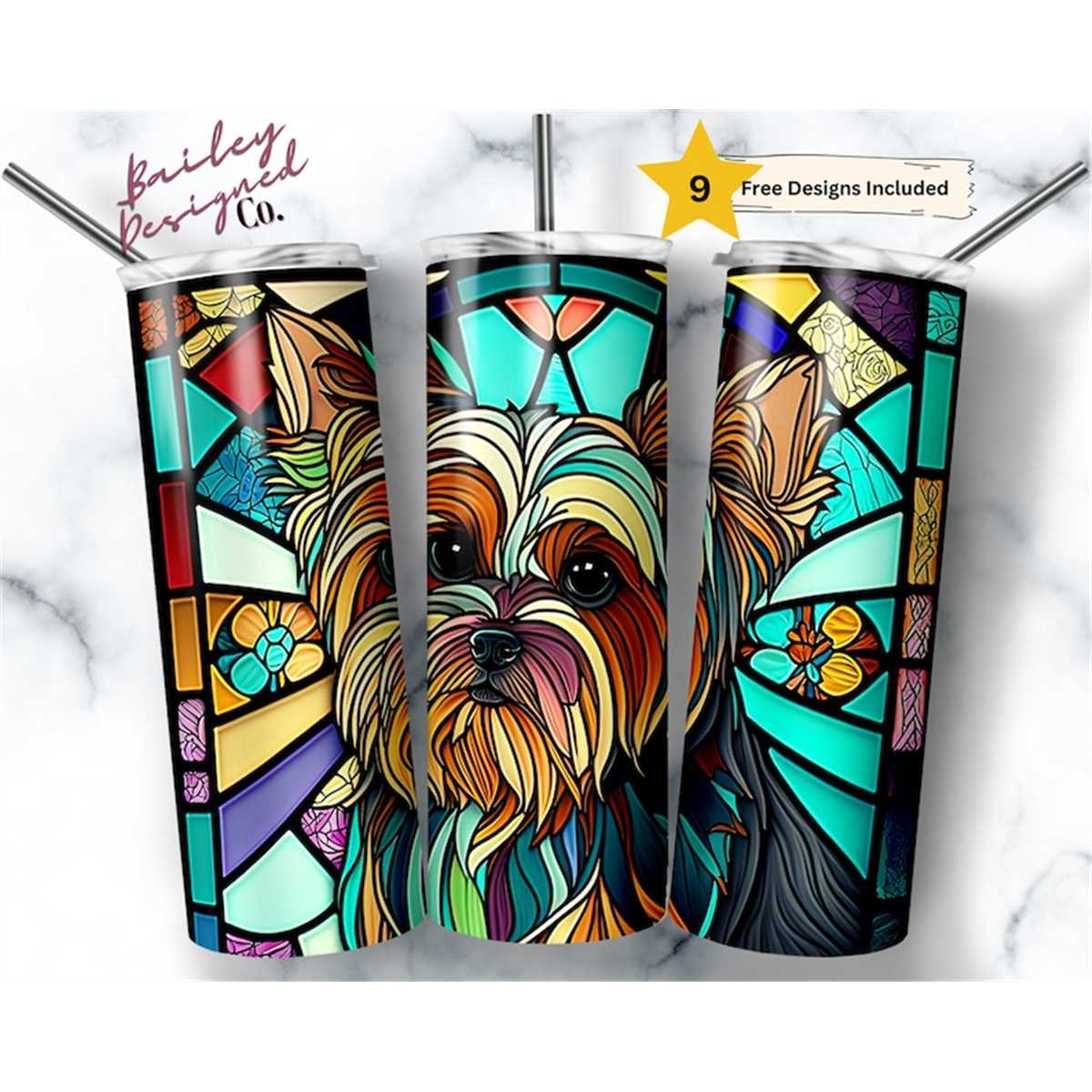 Stained Glass Yorkie 20 oz Skinny Tumbler Sublimation Design | Inspire ...