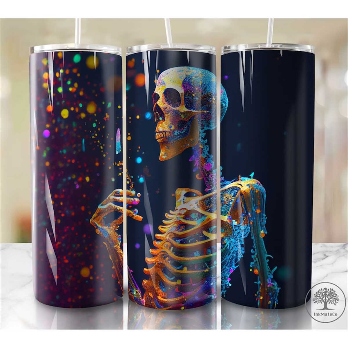 Melted Skull Tumbler Wrap PNG, Skull Fire 20 oz Skinny Tumbl Inspire