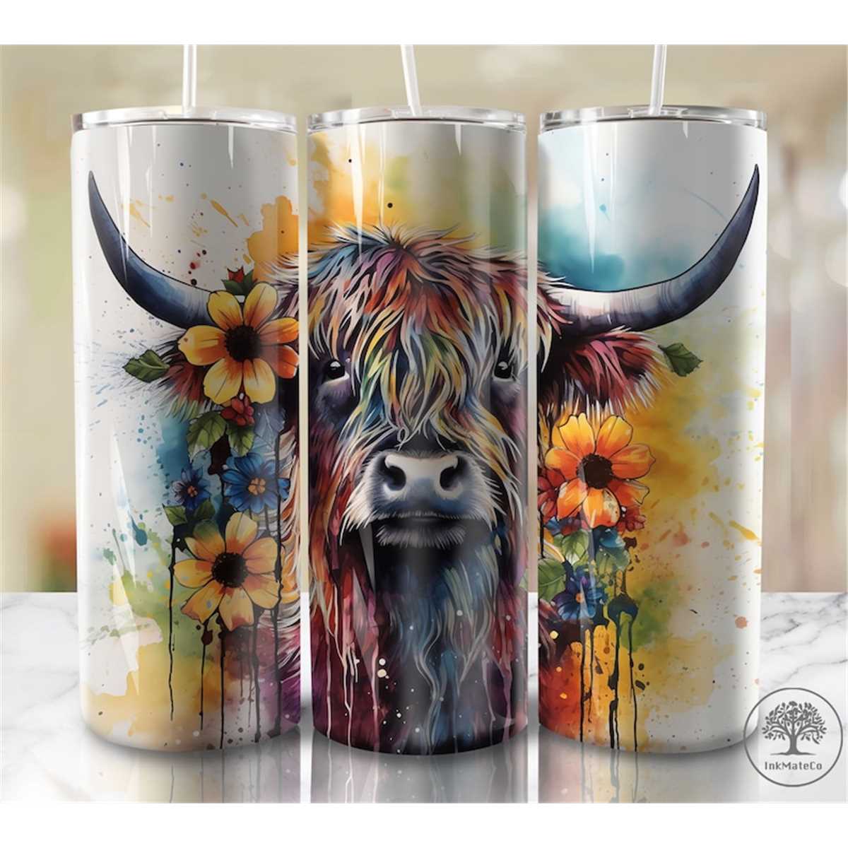 Highland Cow 20 oz Skinny Tumbler Sublimation Design Digital - Inspire ...