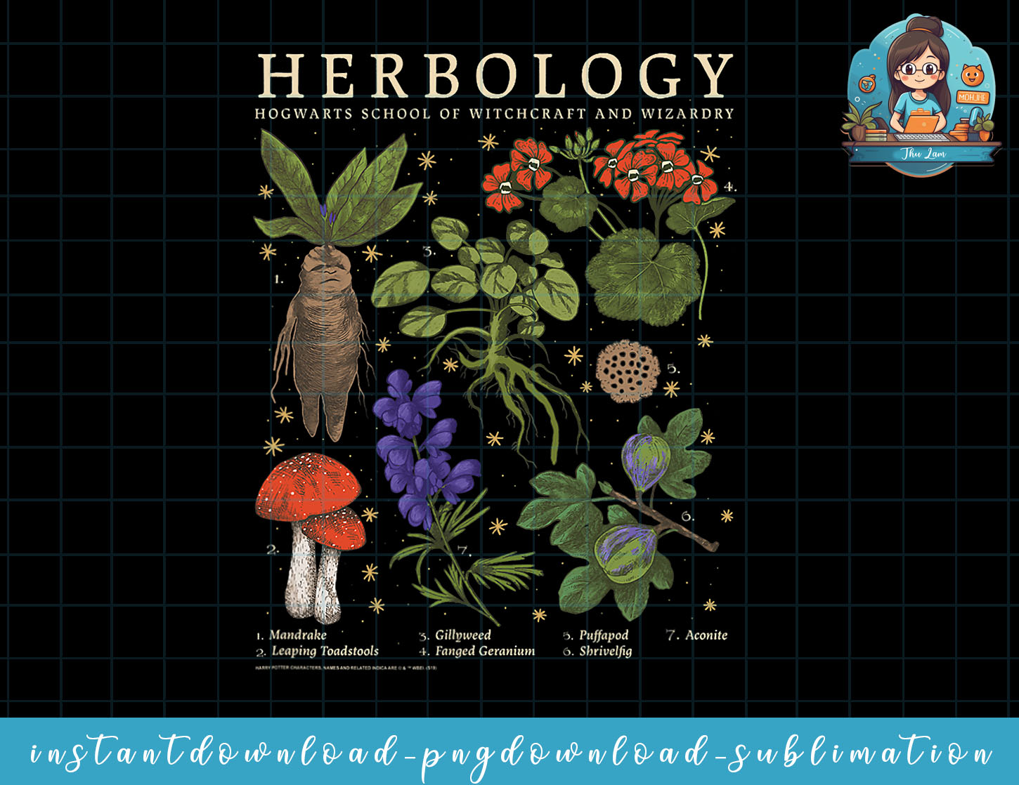 Harry Potter Herbology Herb Reference Grid png, sublimate, d Inspire