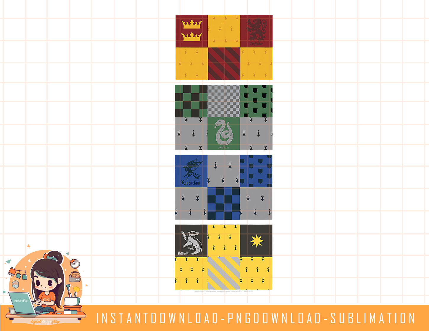 Harry Potter Hogwarts House Checkered Flags png, sublimate, - Inspire ...