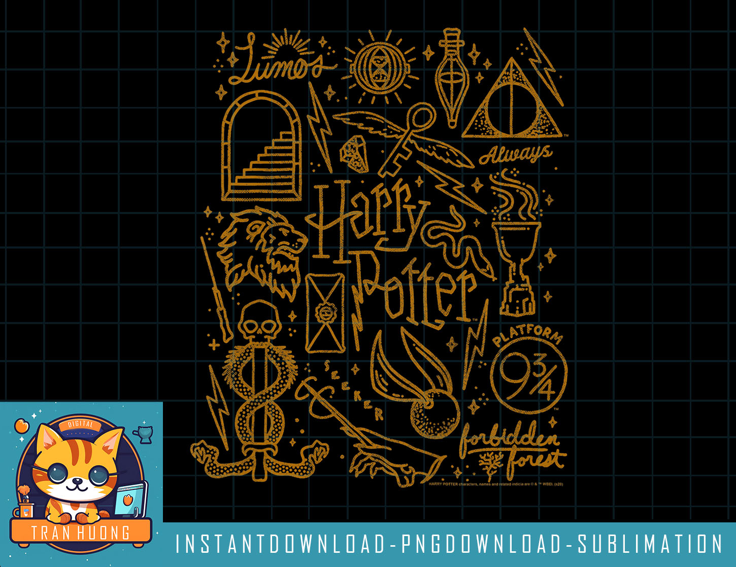 Kids Harry Potter Line Art Iconic Elements Icon Collage Yout | Inspire ...