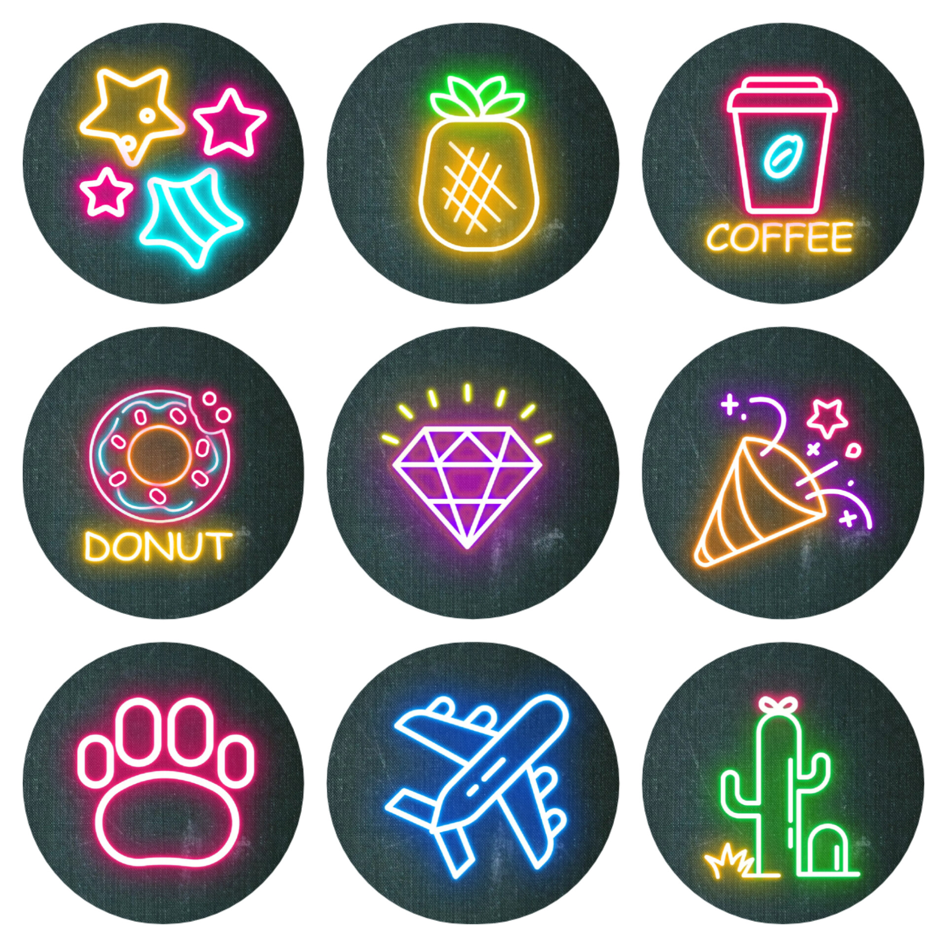 36 Lifestyle Instagram Highlight Icons. Black Neon Instagram Inspire