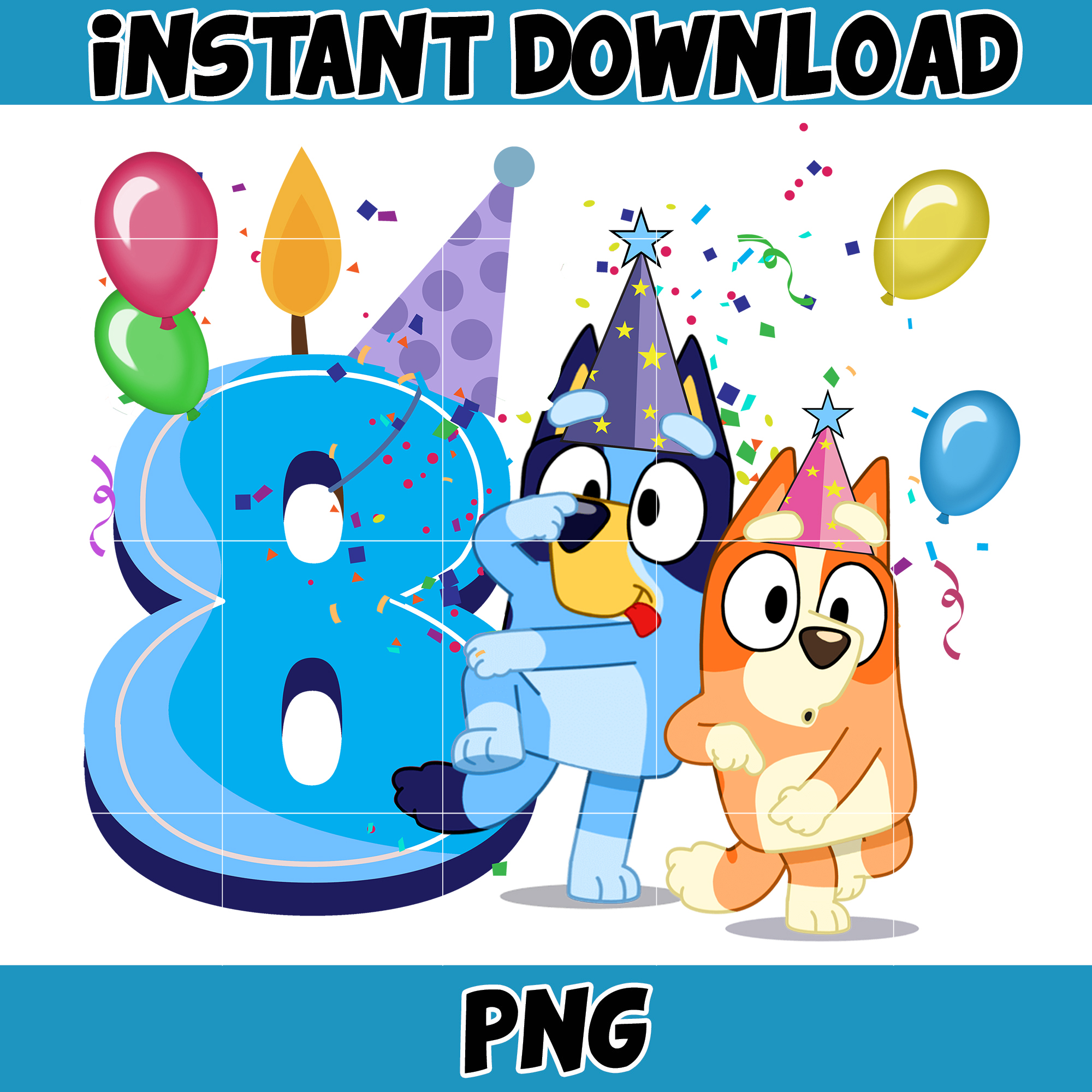 Bluey Birthday 8 Years Old PNG Download, Bluey & Bingo Birth Inspire