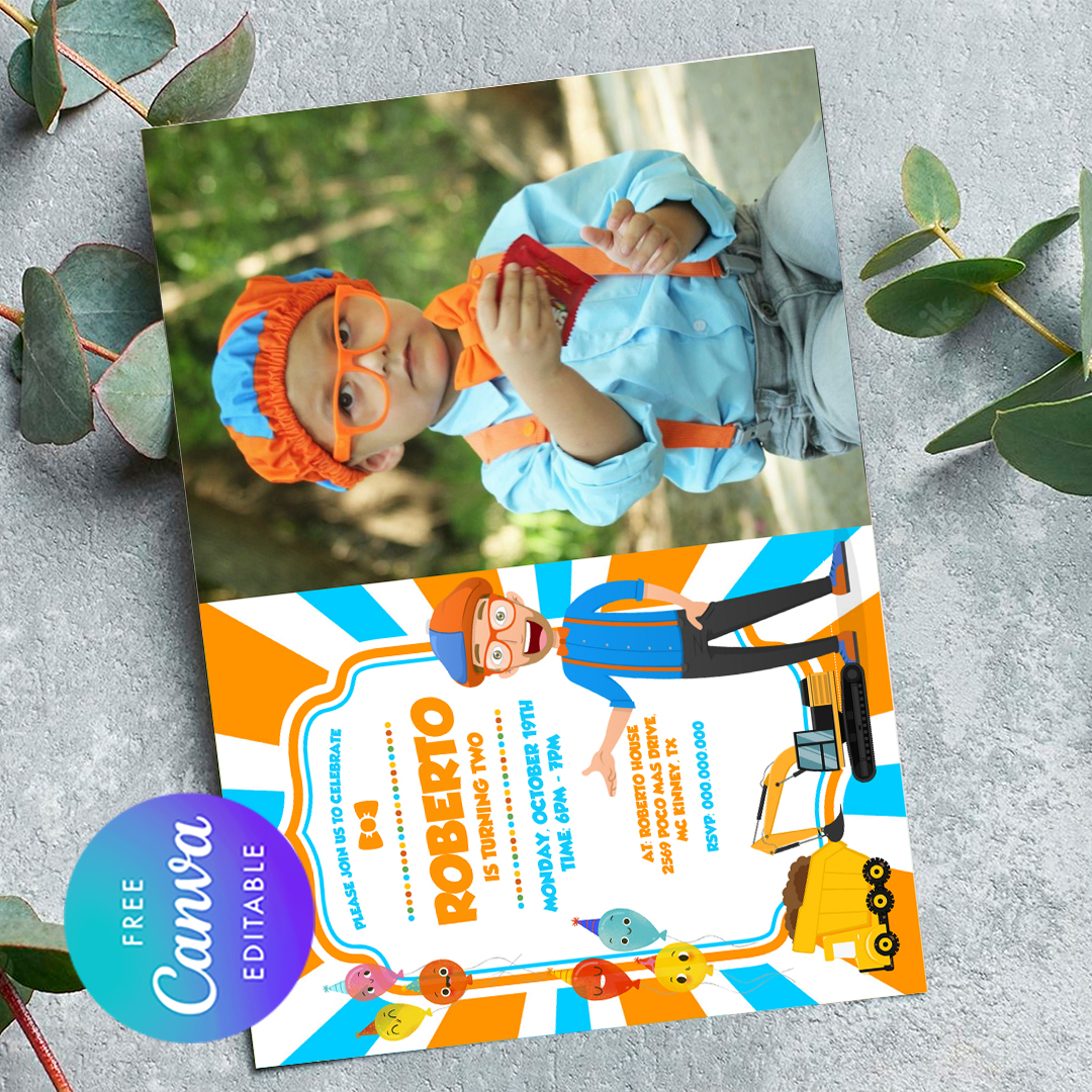 Blippi Birthday Invitation With Photo Canva Editable Instant Inspire