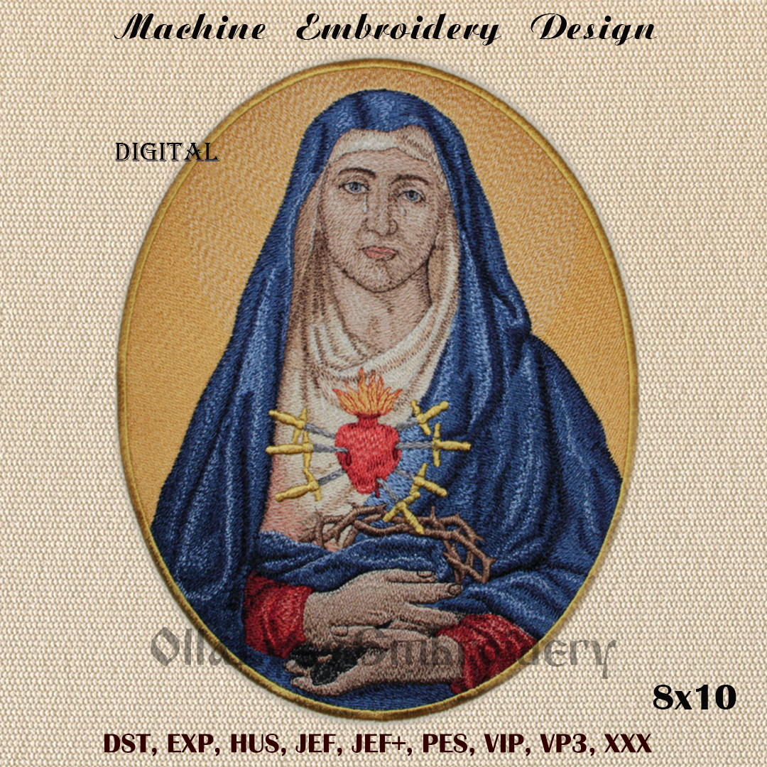 Our lady of sorrows embroidery design inspire uplift