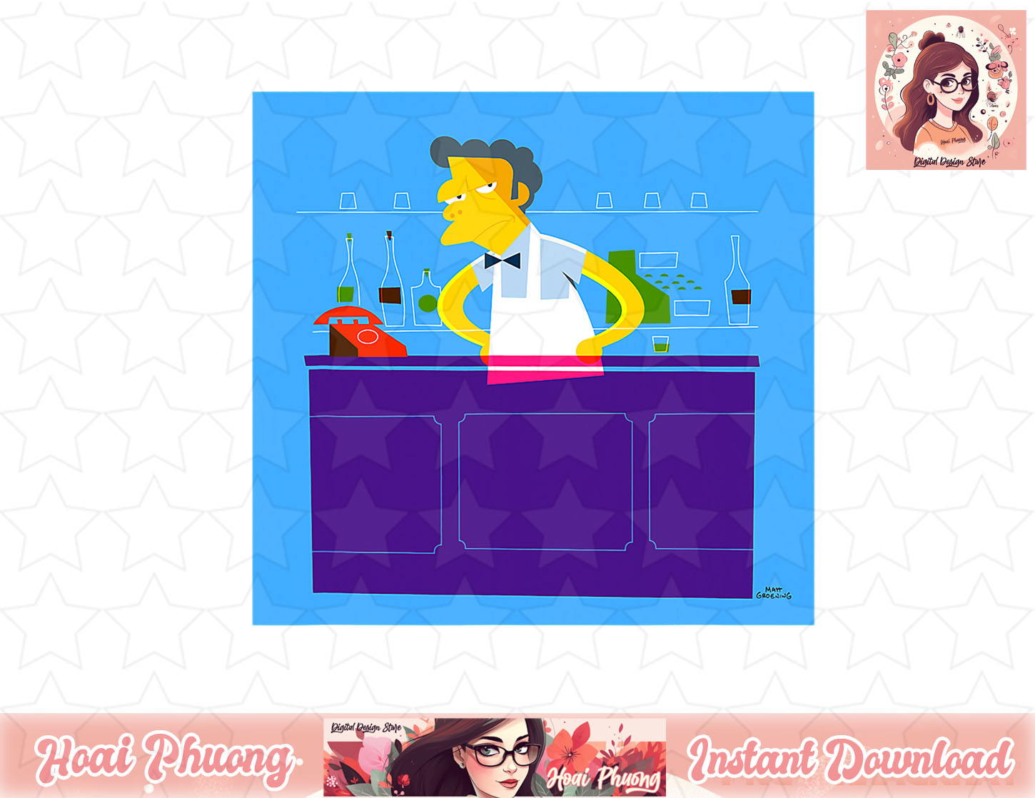 The Simpsons Moe s Tavern Bartender png, instant download - Inspire Uplift