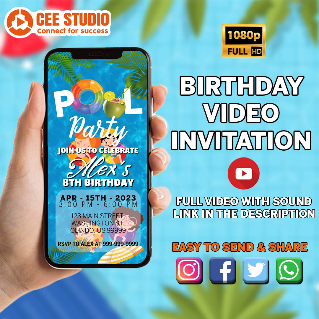 Kids Animated Pool Party Birthday Invitation Pool Birthday Inspire