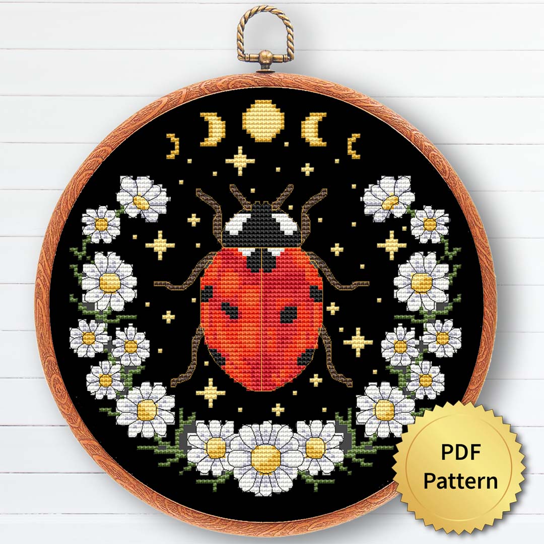 Cottagecore Lady Bug with Flowers and Celestial Moon Cross S - Inspire ...