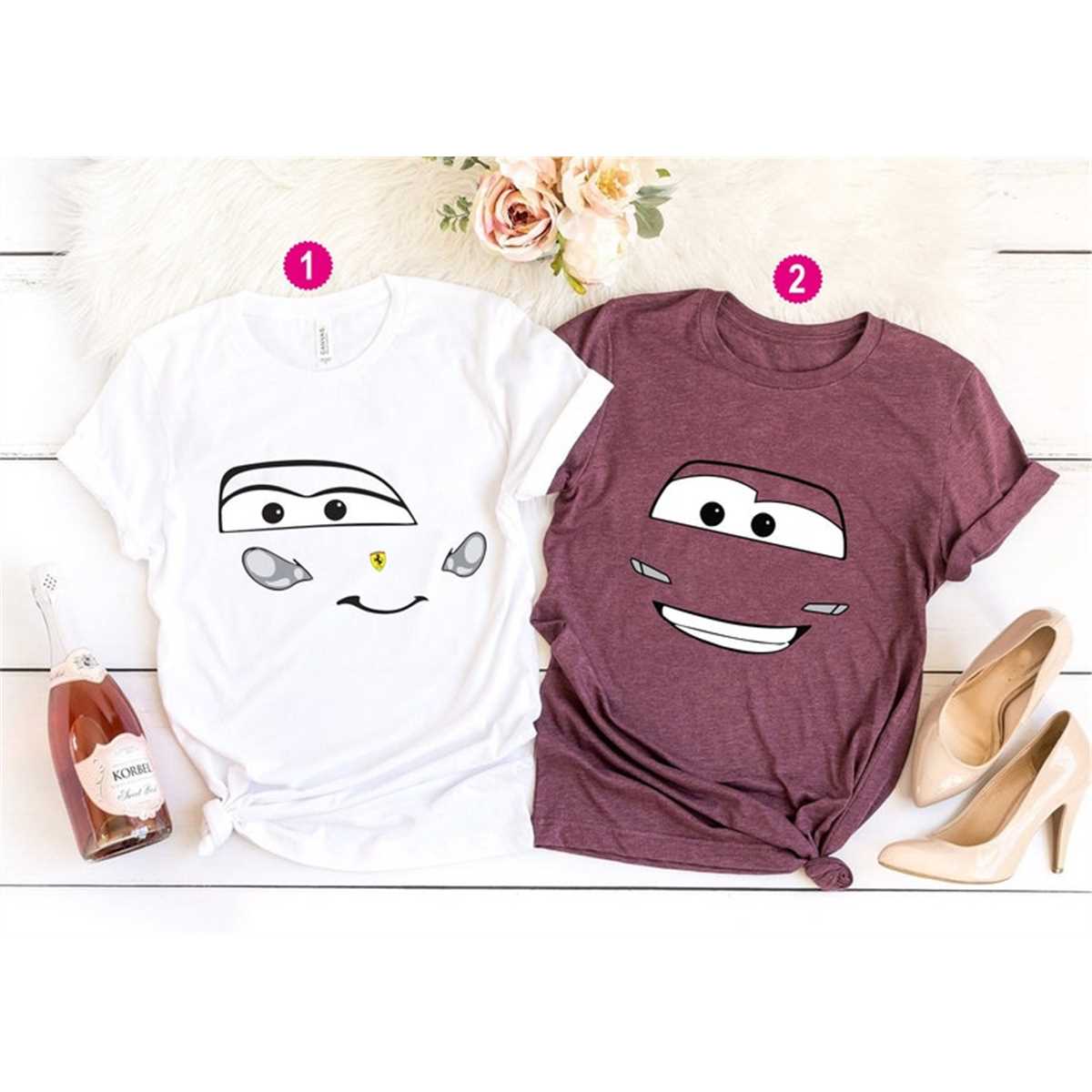 McQueen and Sally T-Shirts, Disney Cars Cartoon Shirts, Fami