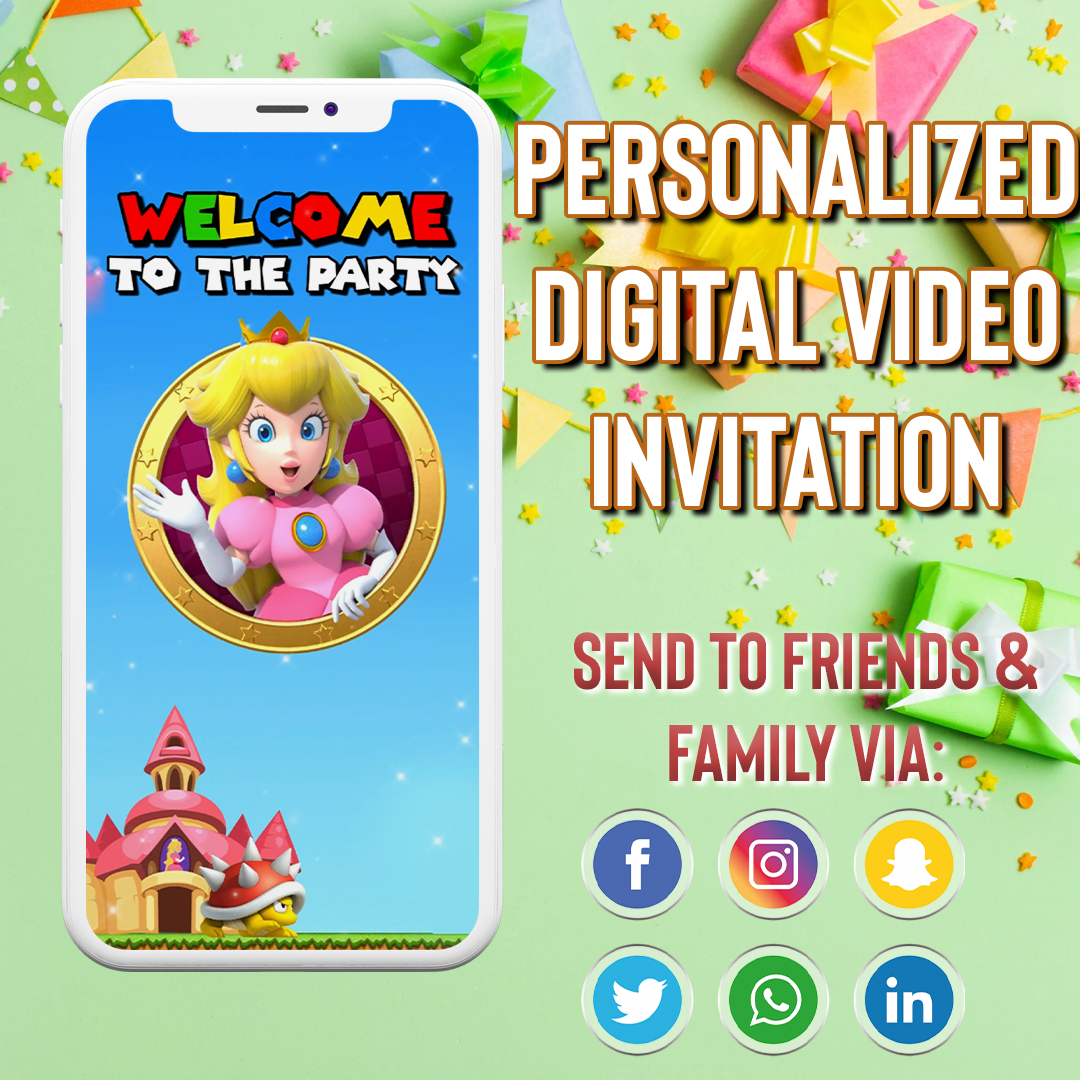 Princess Peach Video Invitation, Princess Peach Birthday inv - Inspire ...