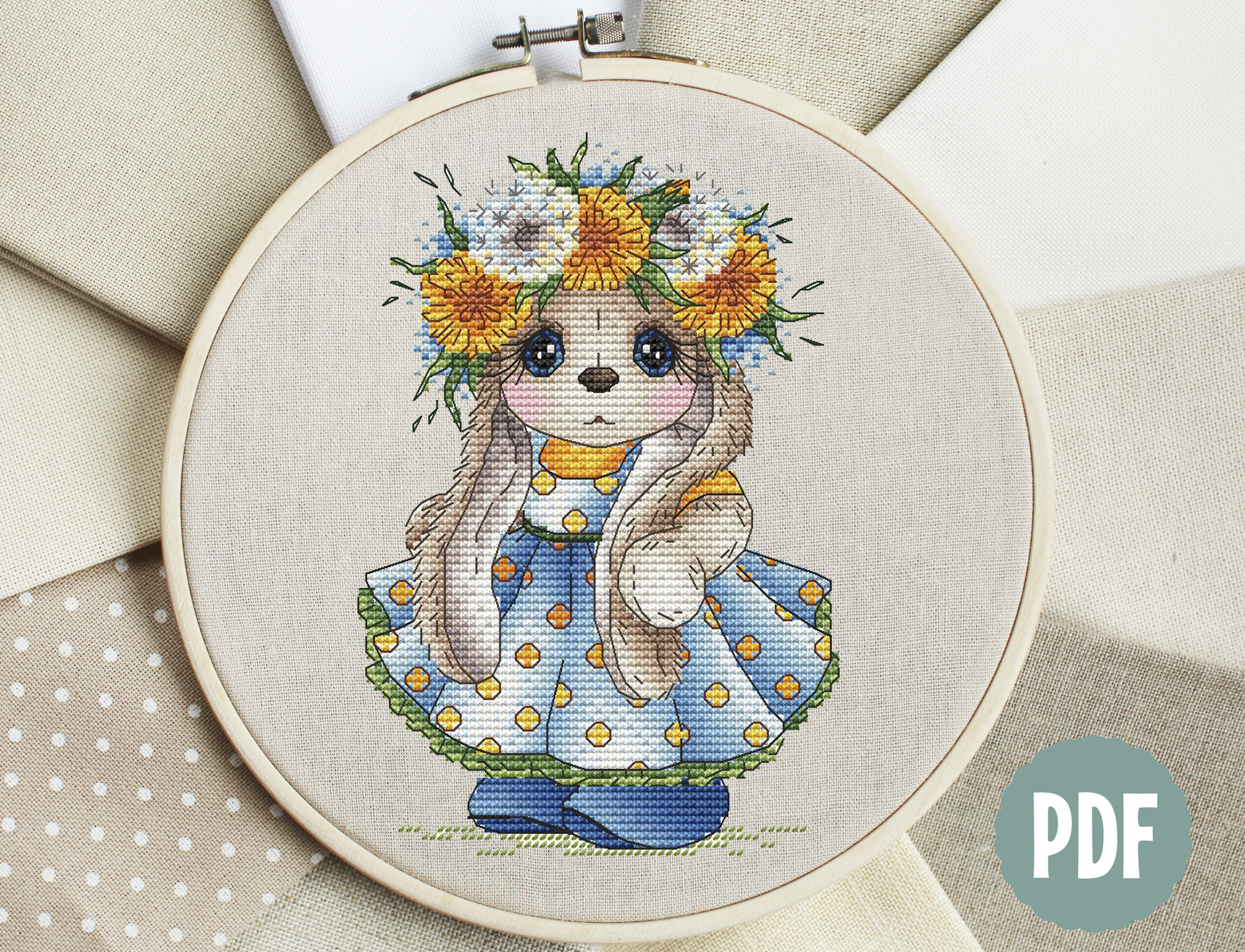 Flower Wreath Rabbit Girl Cross Stitch Pattern PDF, Bunny Cr - Inspire ...