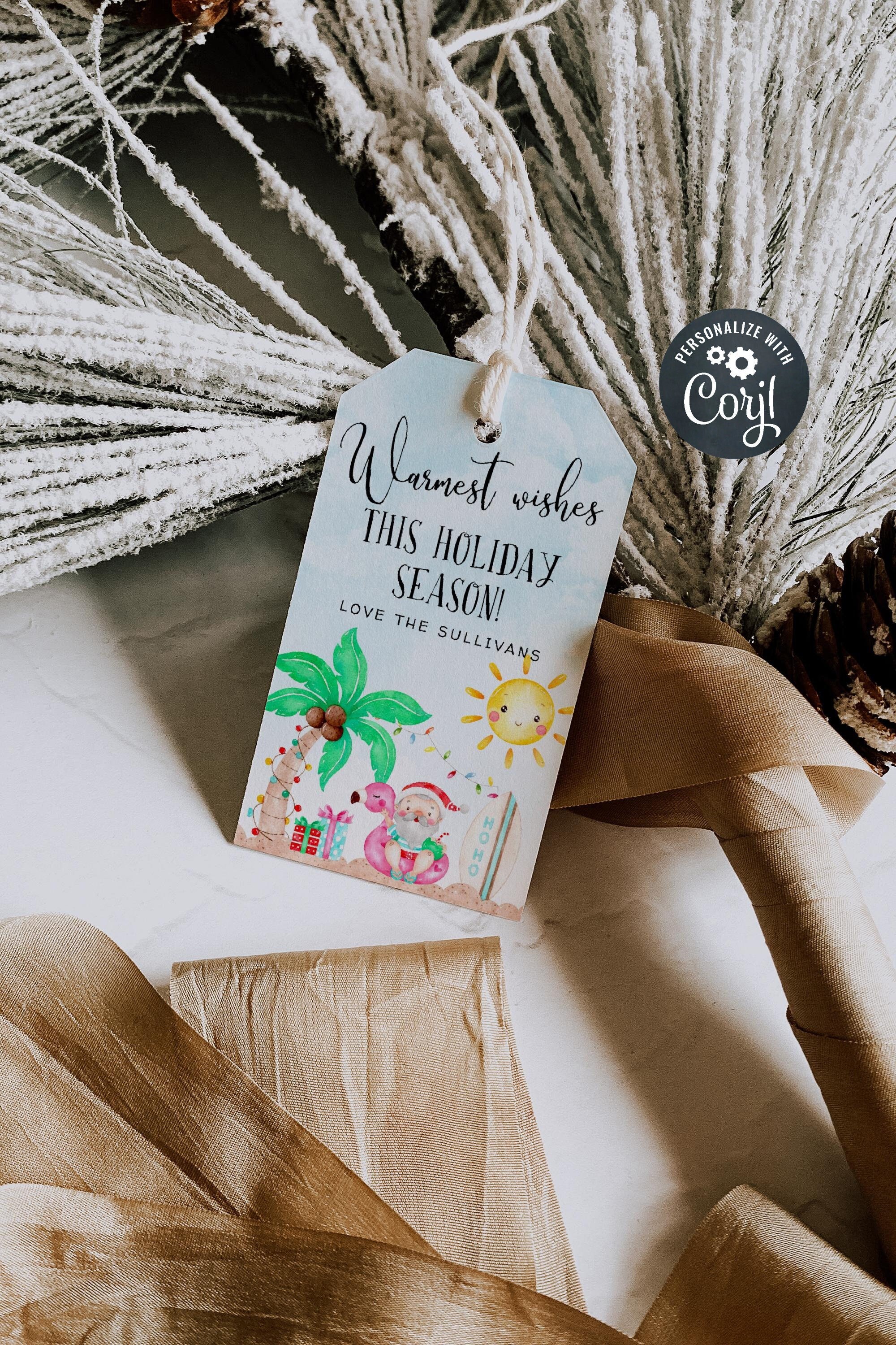 Tropical Christmas Gift Tag Template, Printable Summer Holid | Inspire ...