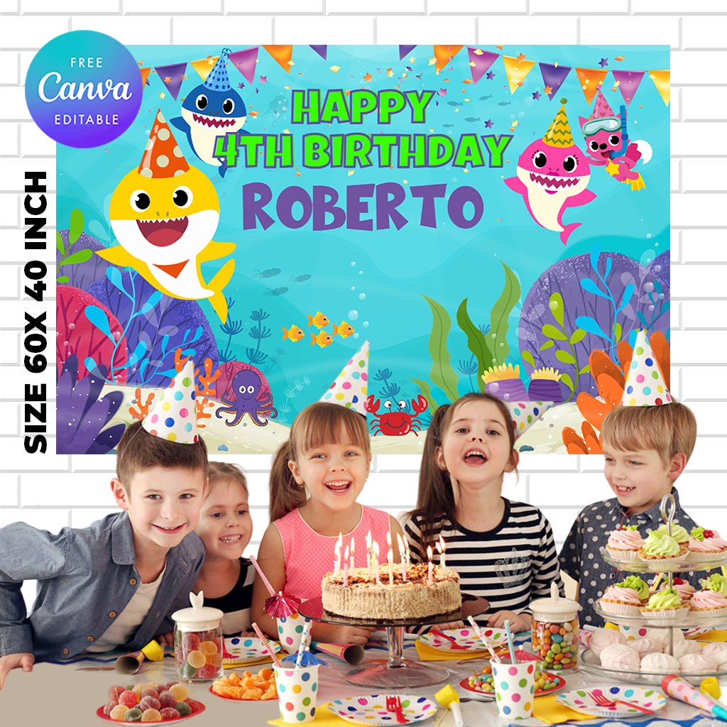 Baby Shark Birthday Backdrop template, Baby Shark Birthday T - Inspire